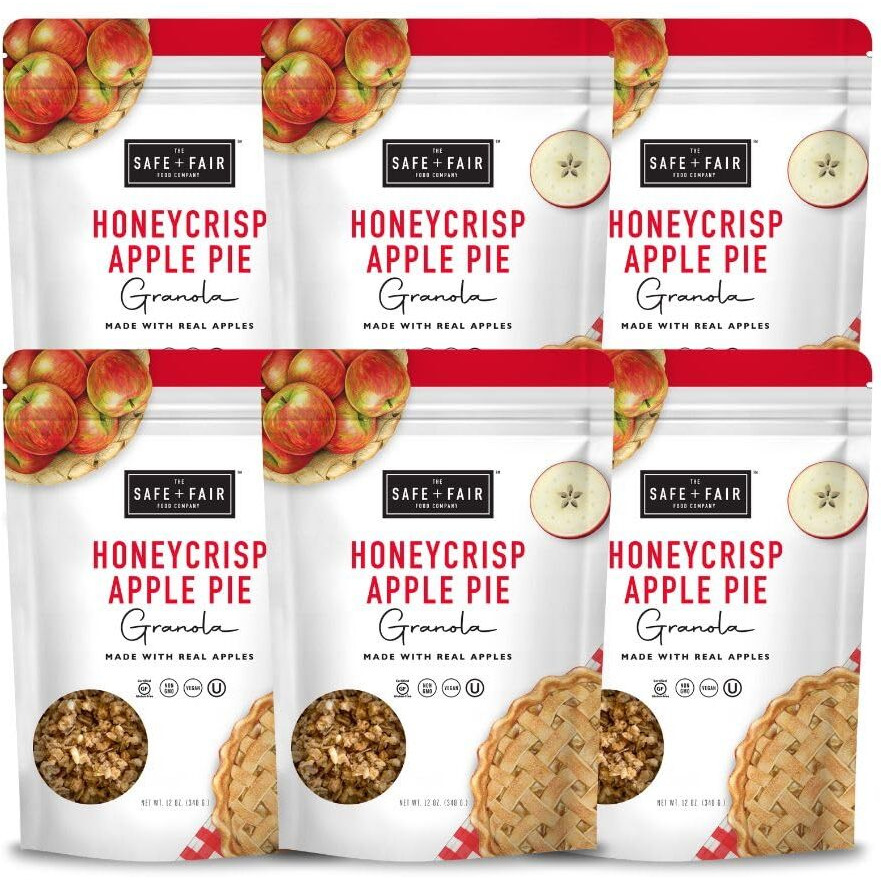 Safe + Fair Honeycrisp Apple Pie Granola - Gluten-Free, Dairy Free And Vegan Breakfast, Snack Or Dessert - Free From Top 9 Allergens, Trans Fat And Artificial Ingredients - Non Gmo, 12Oz, 6 Pack
