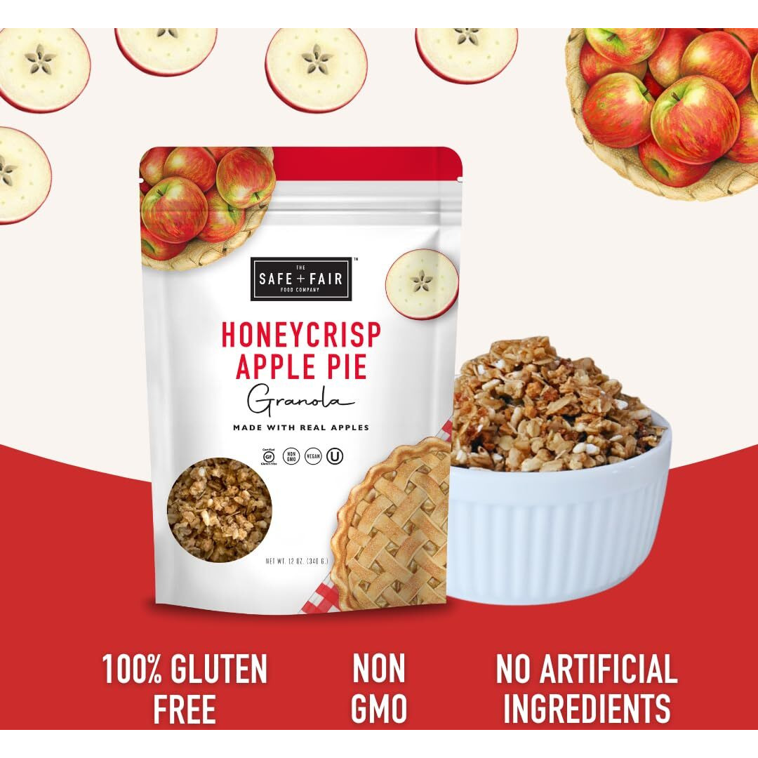 Safe + Fair Honeycrisp Apple Pie Granola - Gluten-Free, Dairy Free And Vegan Breakfast, Snack Or Dessert - Free From Top 9 Allergens, Trans Fat And Artificial Ingredients - Non Gmo, 12Oz, 6 Pack