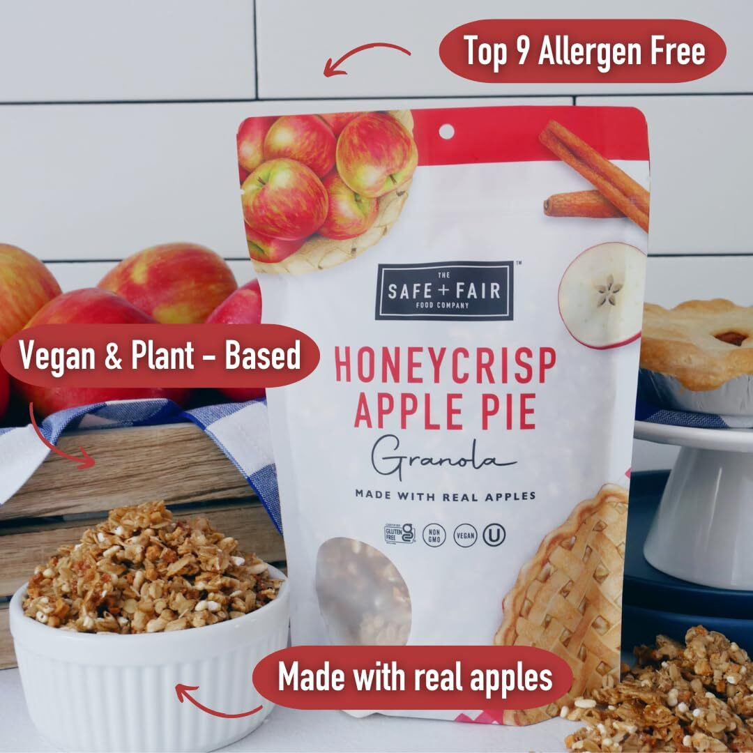 Safe + Fair Honeycrisp Apple Pie Granola - Gluten-Free, Dairy Free And Vegan Breakfast, Snack Or Dessert - Free From Top 9 Allergens, Trans Fat And Artificial Ingredients - Non Gmo, 12Oz, 6 Pack