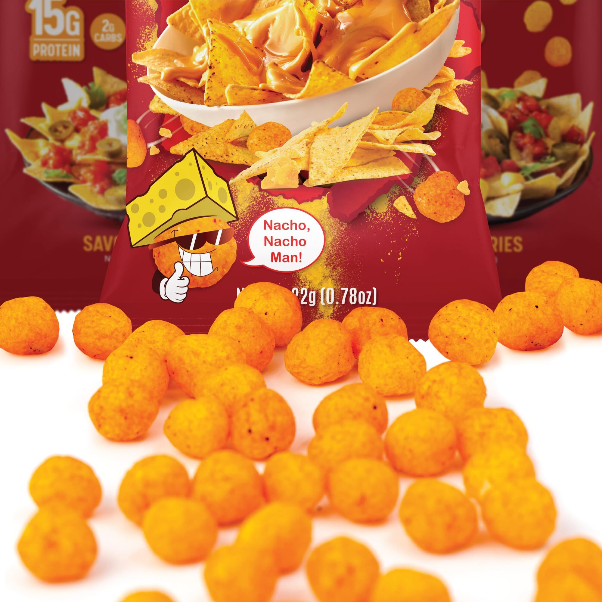 Snack House High Protein Puffs - Low Carb Snacks, 15G Of Protein, Healthy Gluten & Grain Free Snack Food - Low Calorie Guilt Free Keto Diet Friendly | 1G Sugar - Loaded Nacho Flavor - 8 Pack