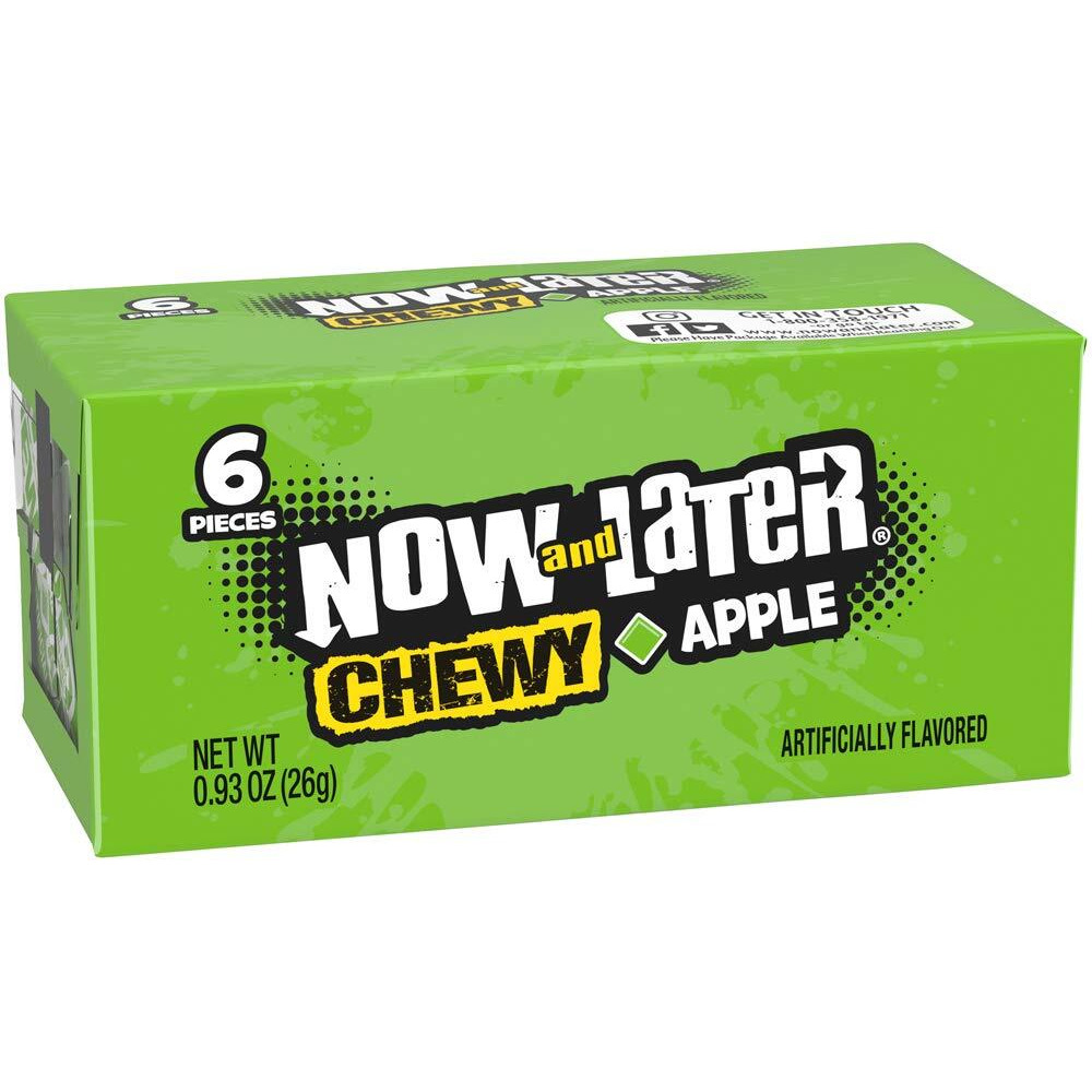 Now & Later Soft Taffy Chews Candy, Apple, 0.93 Ounce Bar, Pack Of 24