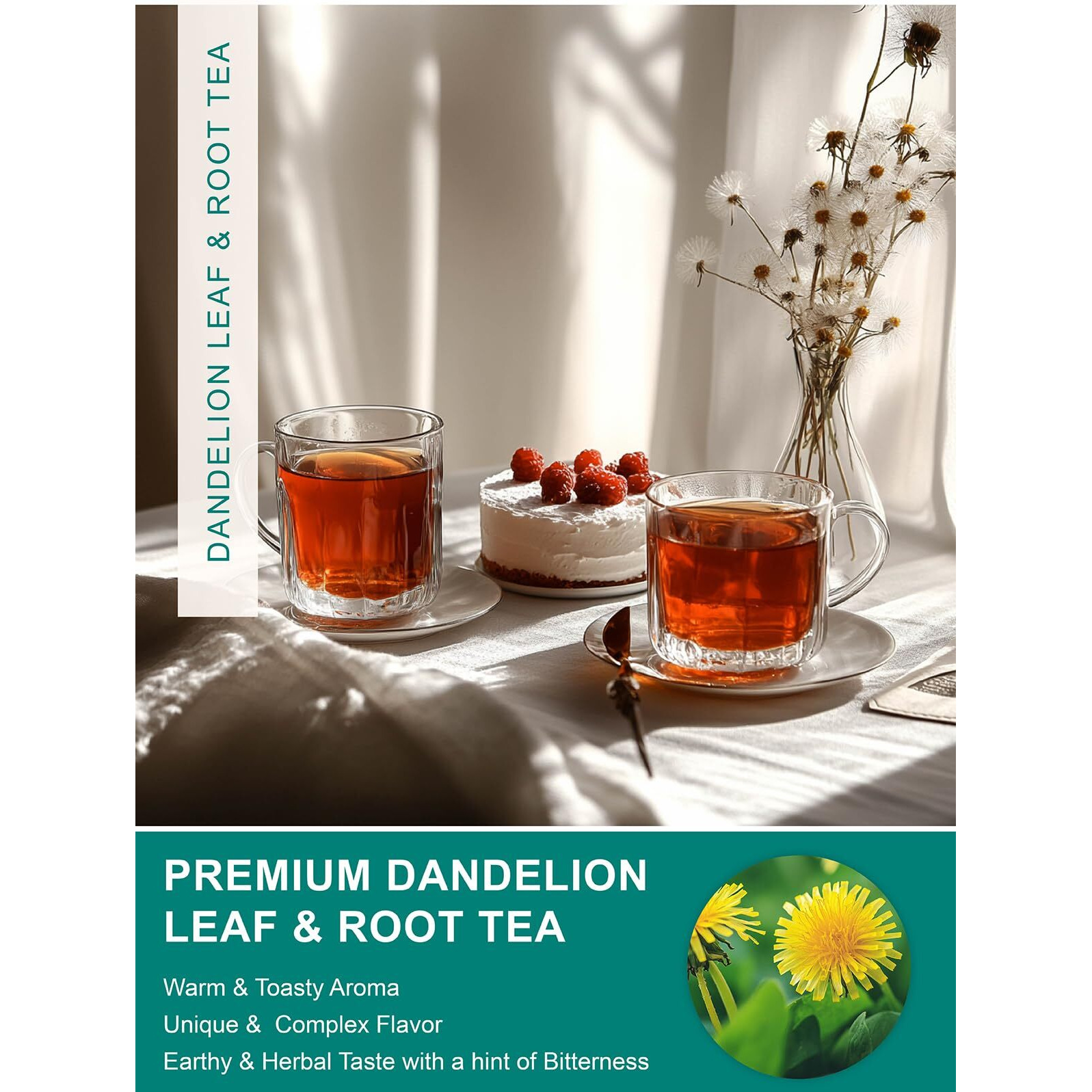 Teelux Dandelion Leaf & Root Tea Bags, Natural Roasted Dandelion Root With Fresh Dandelion Leaf Herbal Tea, Caffeine Free, 100 Count