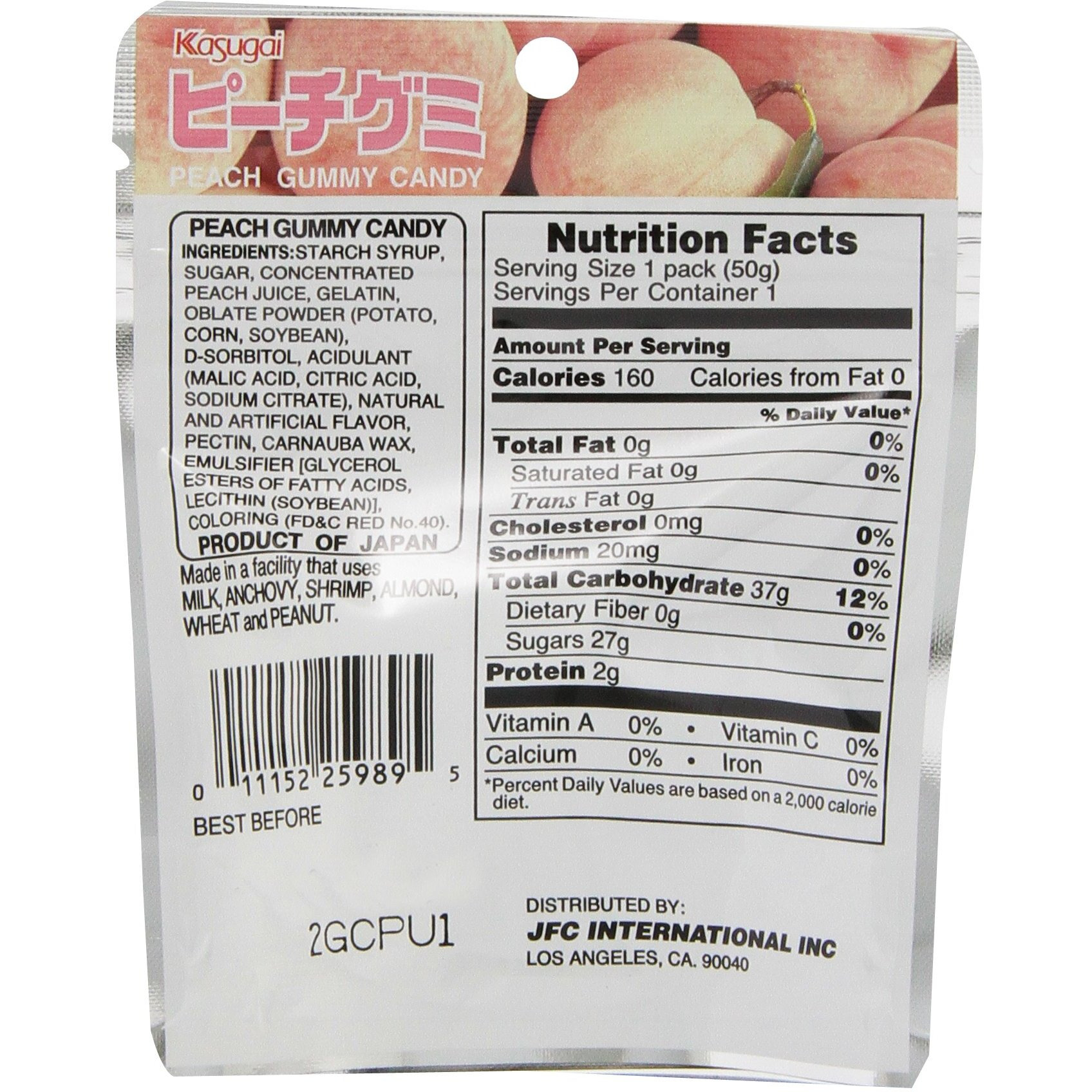 Kasugai Gummy Candy Stand Pack, Peach, 1.76 Ounce (Pack Of 12)