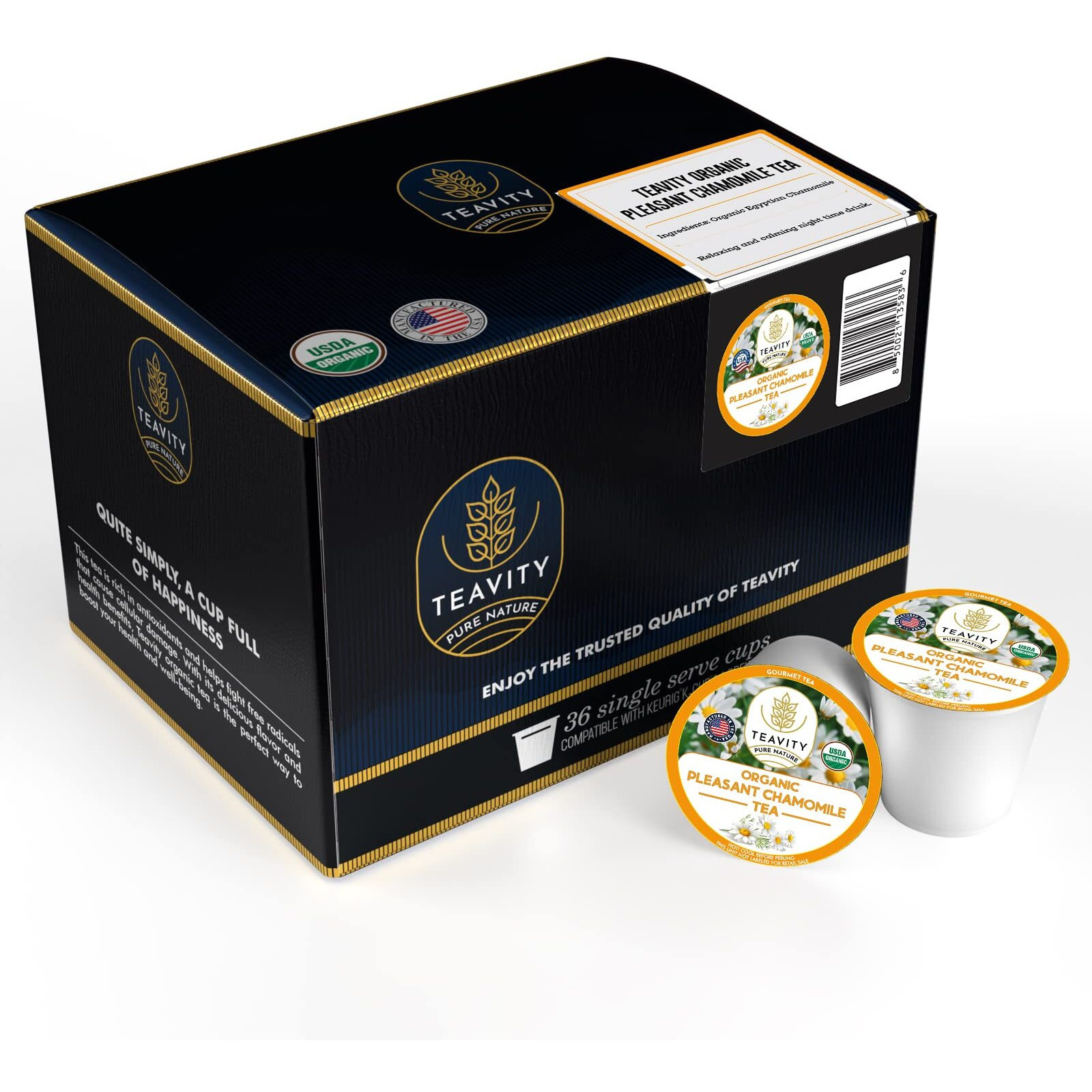 Organic Chamomile Tea Pods For Keurig - Decaf Tea Pods - Pleasant Chamomile By Teavity (36 Tea Pods)