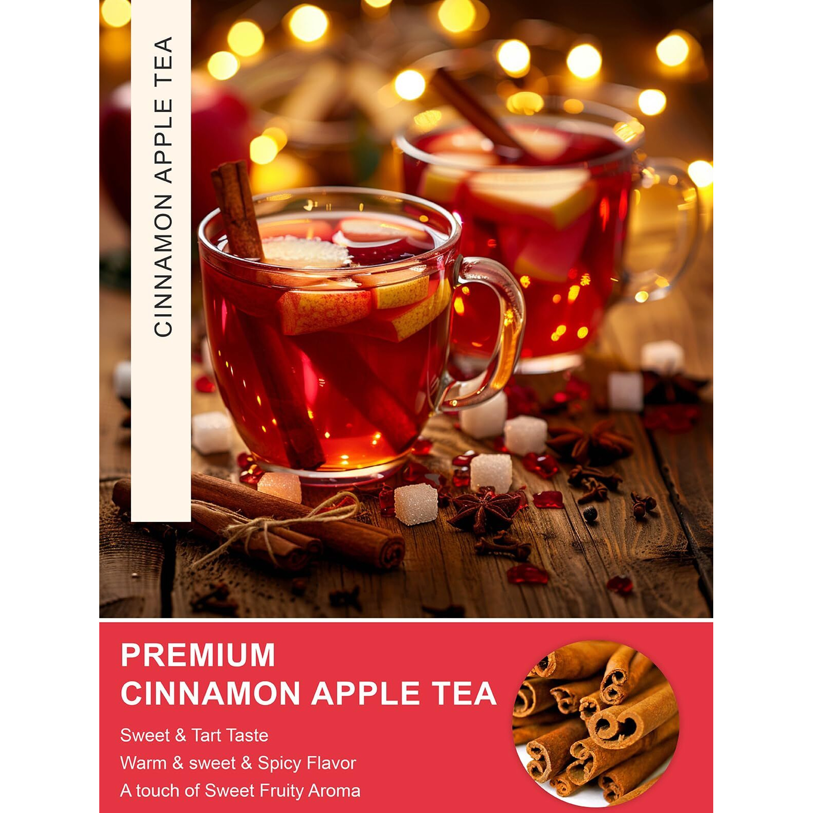 Teelux Cinnamon Apple Tea Bags, 2.8G/Bag, Cinnamon With Hibiscus Herbal Tea, Sweet & Tart & Slightly Spicy, Caffeine Free, 60 Count