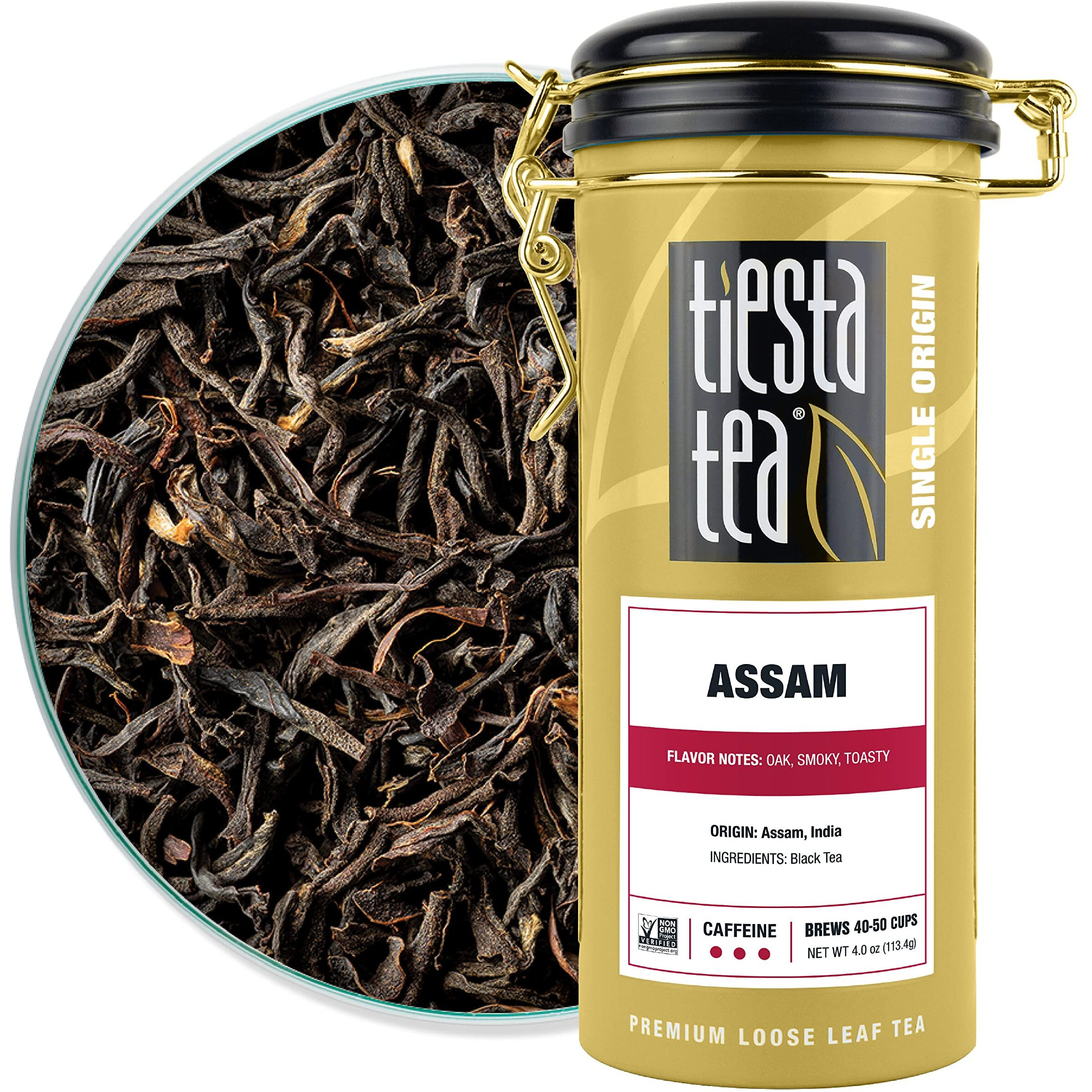 Tiesta Tea - Assam Black Tea | Single Origin Premium Black Loose Leaf Tea | High Caffeinated Tea | Make Hot Or Iced Tea & Brews Up To 50 Cups | 100% Pure Unblended Tea From India - 4Oz Refillable Tin