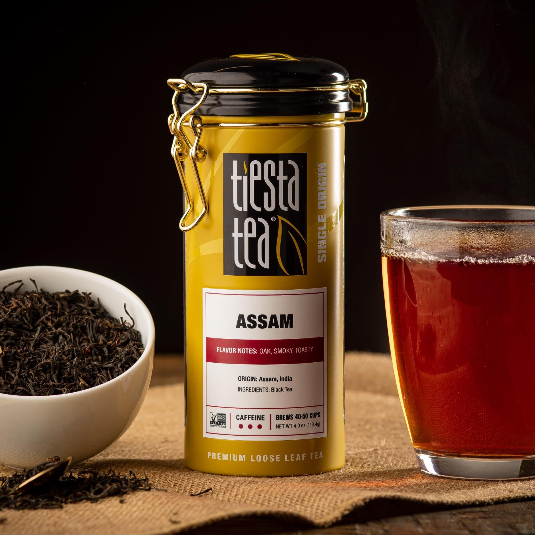Tiesta Tea - Assam Black Tea | Single Origin Premium Black Loose Leaf Tea | High Caffeinated Tea | Make Hot Or Iced Tea & Brews Up To 50 Cups | 100% Pure Unblended Tea From India - 4Oz Refillable Tin