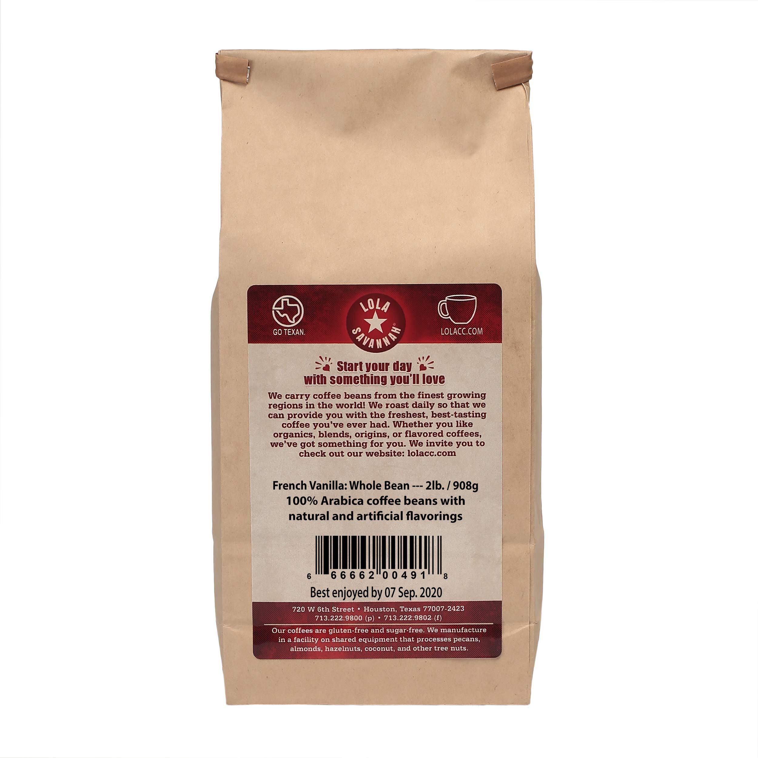 Lola Savannah French Vanilla Whole Bean Caffeinated Coffee, 2Lb