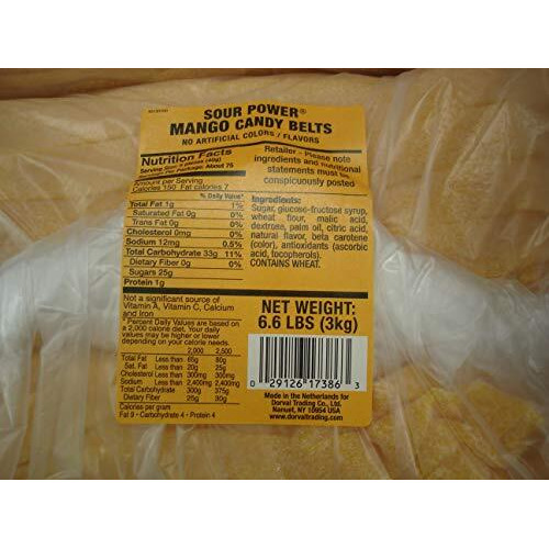 Sour Power Unwrapped Candy Belts, Mango, 6.6 Pound, 105.6 Ounce