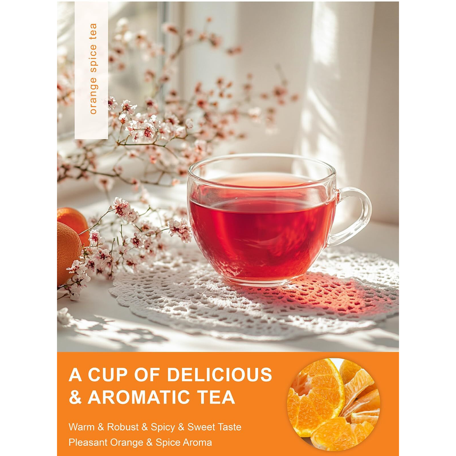 Teelux Orange Spice Tea, Blended Rosehips With Cinnamon & Hibiscus, Refreshing & Soothing Taste, Caffeine Free, 50 Count
