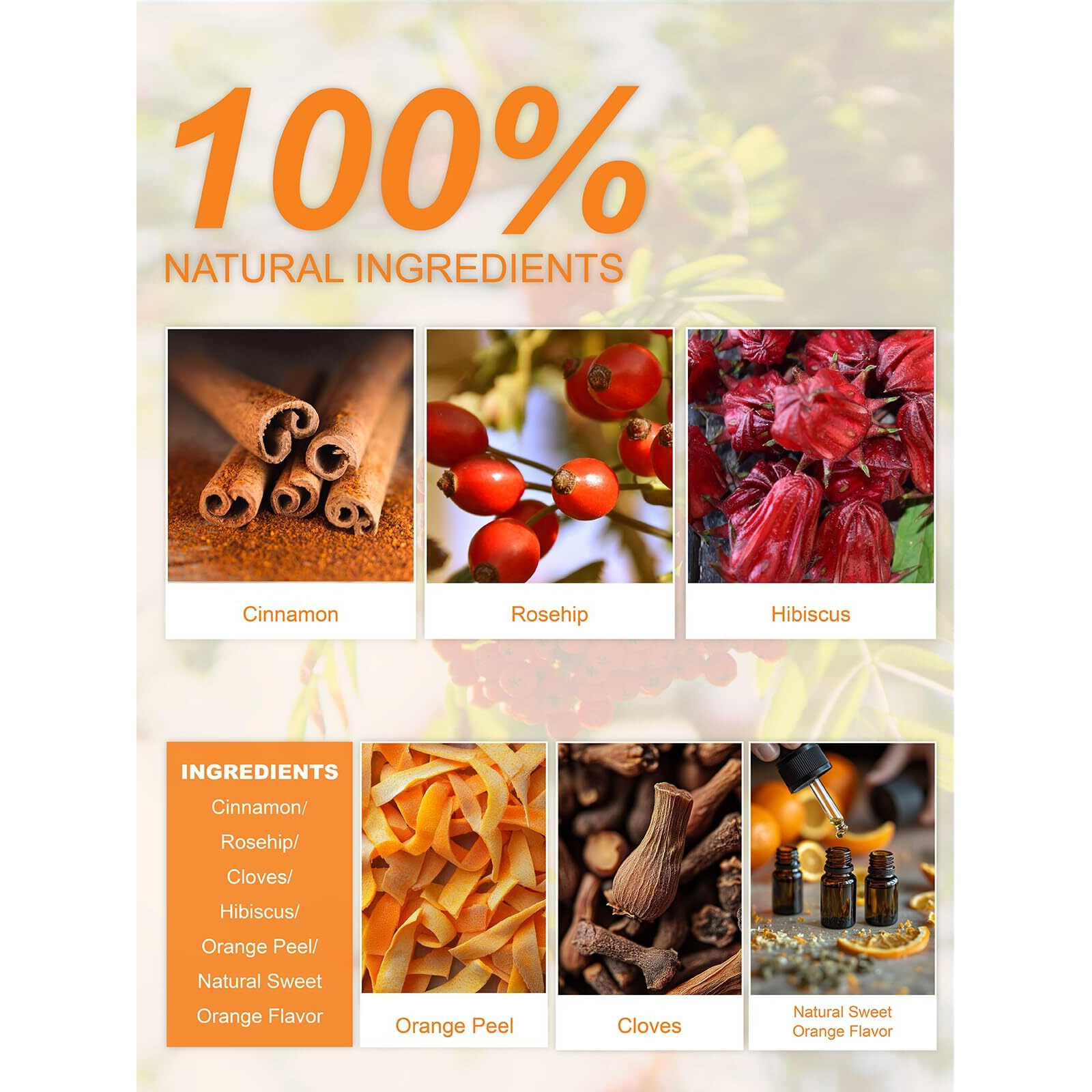 Teelux Orange Spice Tea, Blended Rosehips With Cinnamon & Hibiscus, Refreshing & Soothing Taste, Caffeine Free, 50 Count