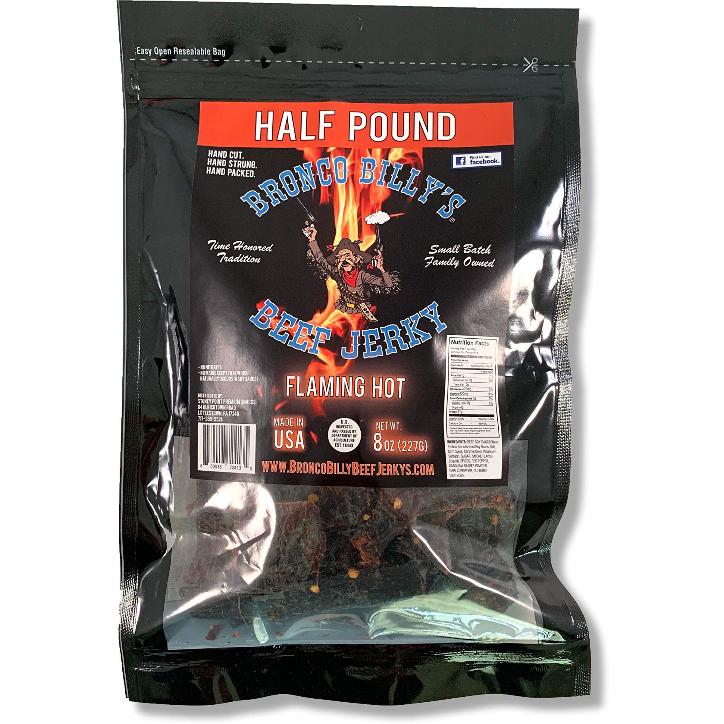 Bronco Billy's Beef Jerky Flaming Hot Half Pound Resealable Bag