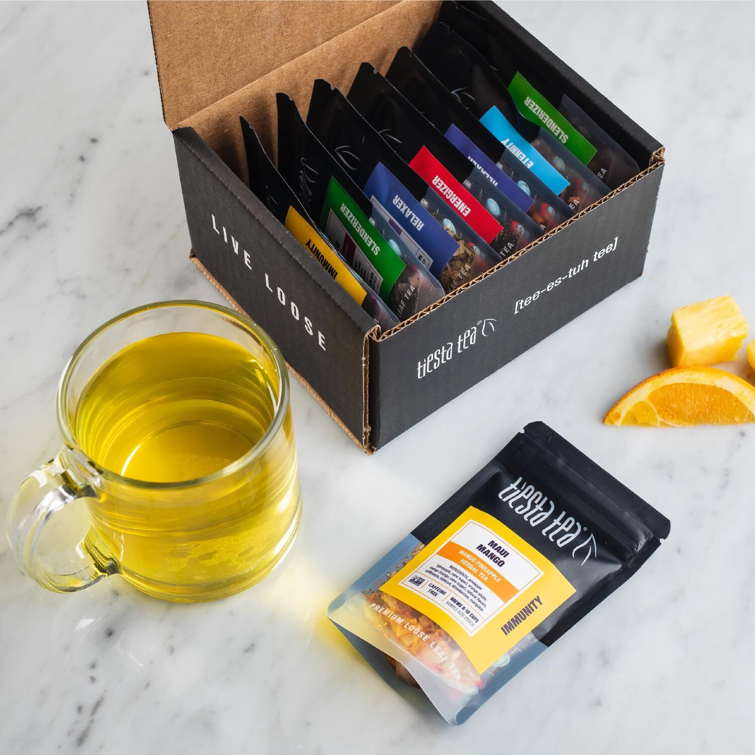 Tiesta Tea - Favorites Starter Tea Sampler Dry Flight Set | High To No Caffeine Hot & Iced Tea | Premium Loose Leaf Tea Sample Set With Green, Herbal, Black & Chai Tea - 8 Resealable Sample Pouches