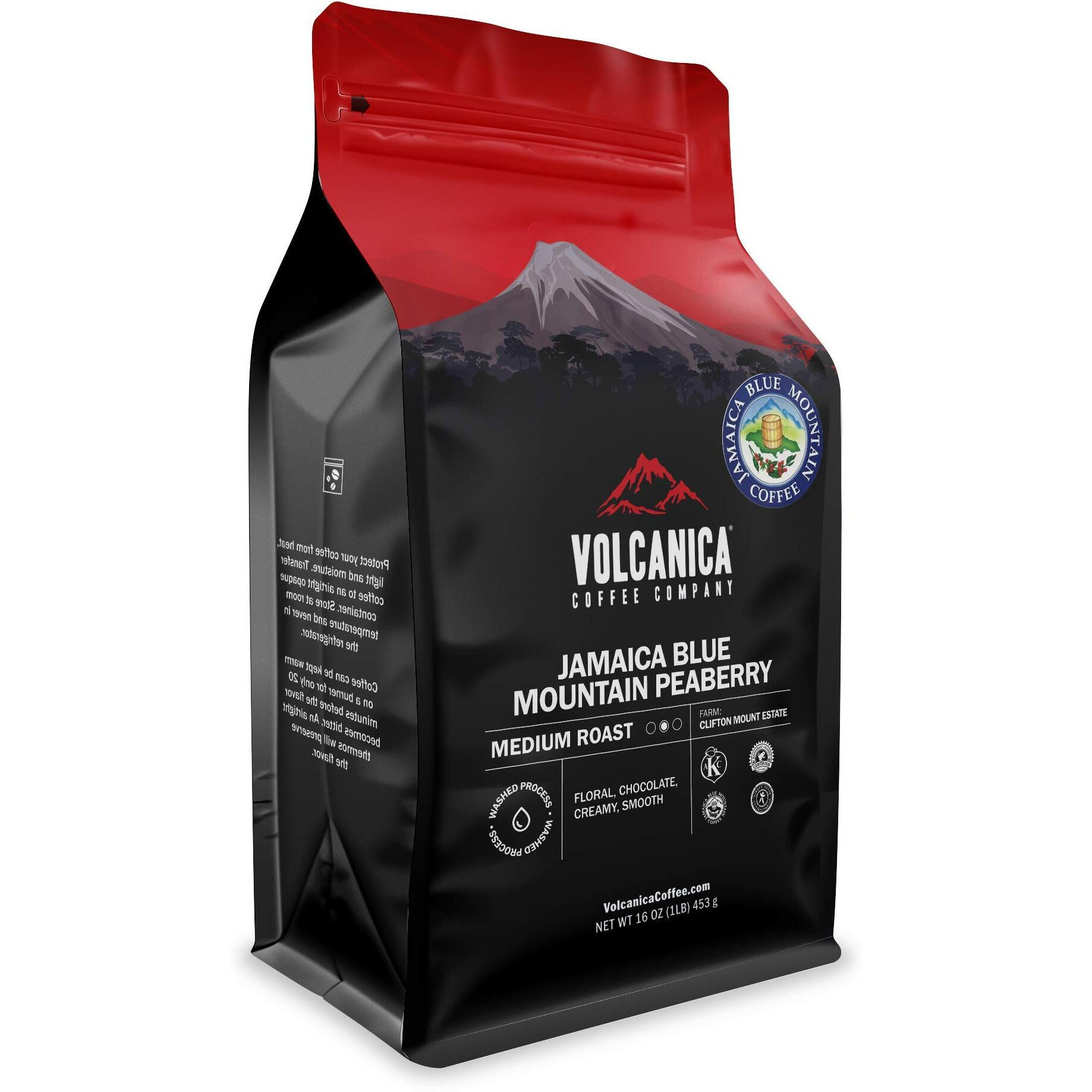 Jamaica Blue Mountain Peaberry Coffee, 100% Pure, Ground, Medium Roast, Fresh Roasted, 16-Ounce