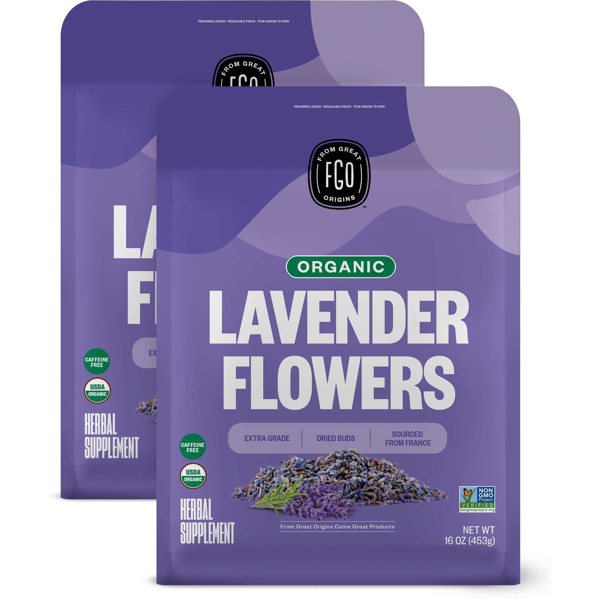 Fgo Organic Dried Lavender Flowers, From France, 16Oz, Packaging May Vary (Pack Of 2)