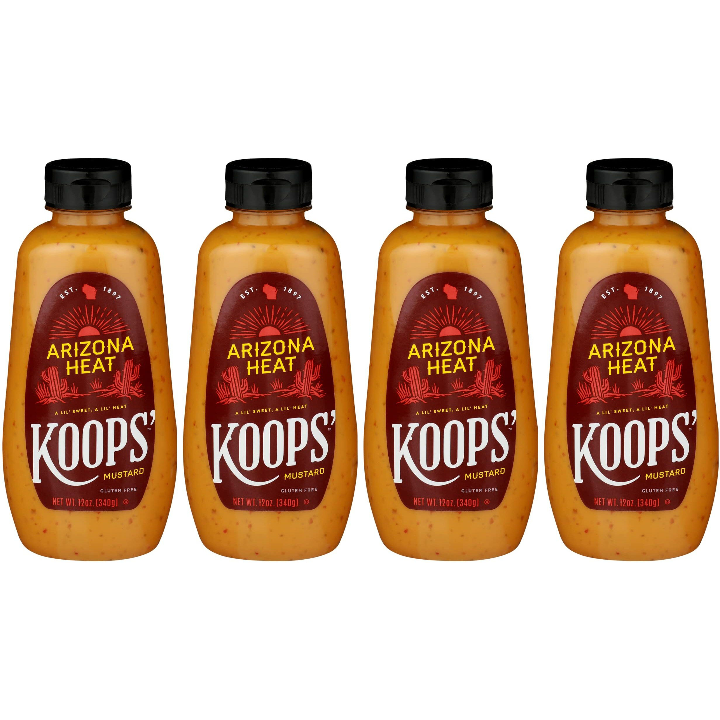 Koops' Arizona Heat Mustard - Sweet And Spicy Mustard, Gluten-Free, Kosher, Made In Usa, From Quality Mustard Seeds, Hot Mustard Sauce - 12 Oz, Pack Of 4