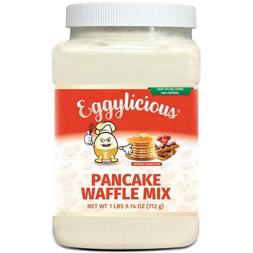 Eggylicious Pancake/Waffle Mix - Made W/Premium Ingredients - Classic Recipe - Delicious Breakfast - Loved By Kids & Adults - Free Of Preservatives Or Colorants - 1.57 Lbs. Easy Store Jar