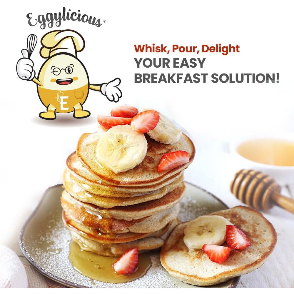 Eggylicious Pancake/Waffle Mix - Made W/Premium Ingredients - Classic Recipe - Delicious Breakfast - Loved By Kids & Adults - Free Of Preservatives Or Colorants - 1.57 Lbs. Easy Store Jar