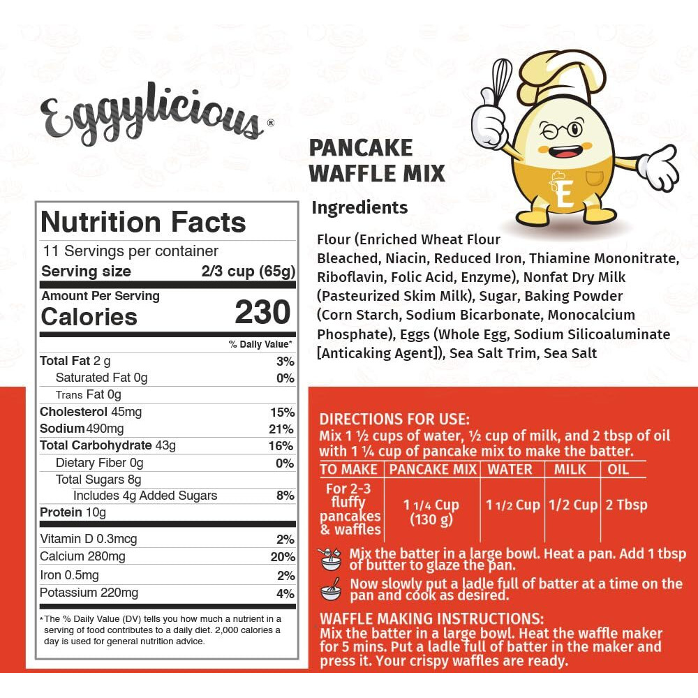 Eggylicious Pancake/Waffle Mix - Made W/Premium Ingredients - Classic Recipe - Delicious Breakfast - Loved By Kids & Adults - Free Of Preservatives Or Colorants - 1.57 Lbs. Easy Store Jar