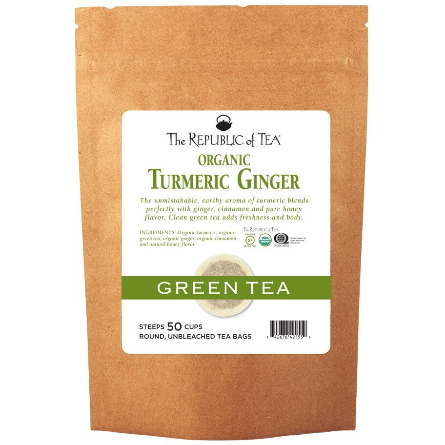 The Republic Of Tea - Organic Turmeric Ginger Green Tea Refill, 50 Tea Bags, Naturally Caffeinated