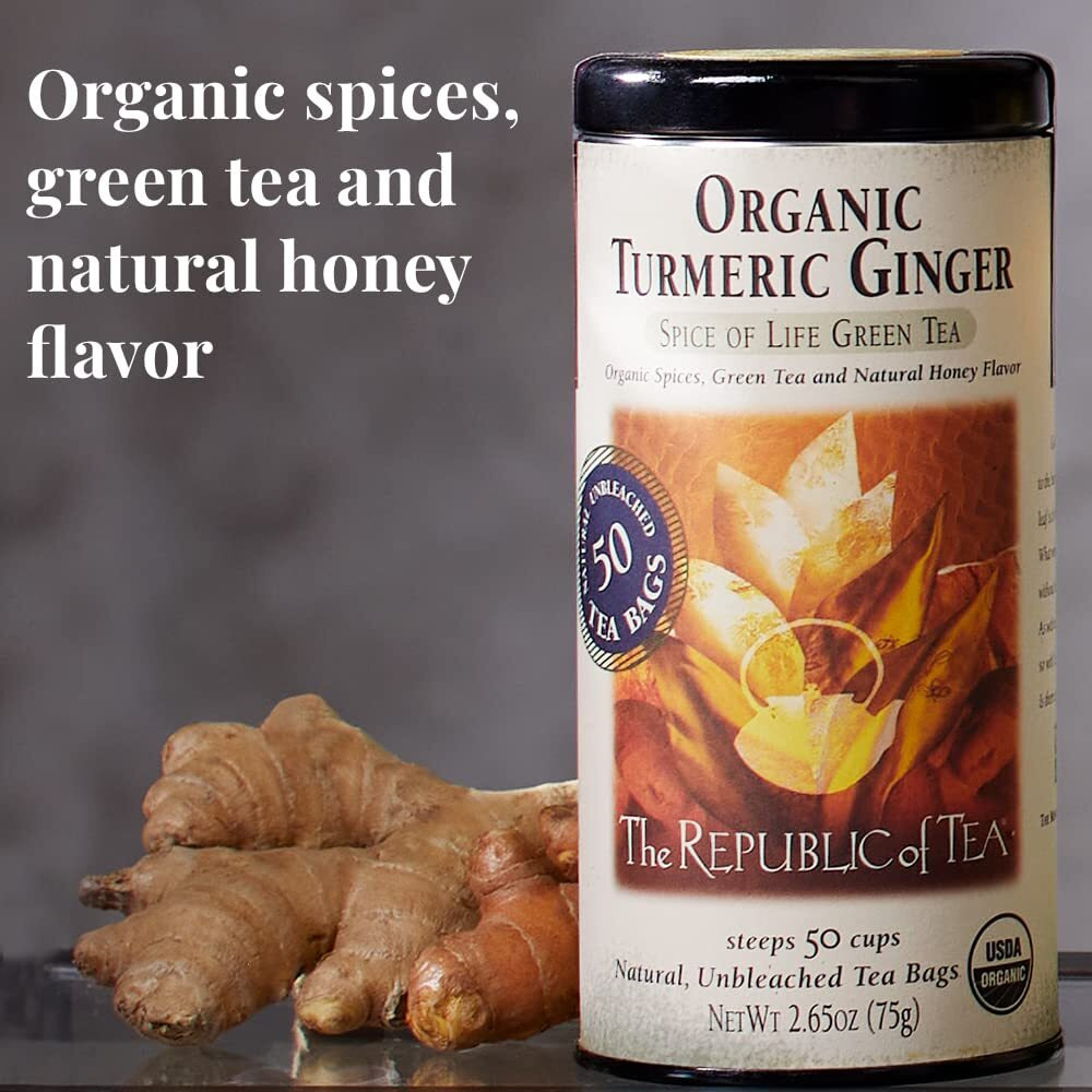 The Republic Of Tea - Organic Turmeric Ginger Green Tea Refill, 50 Tea Bags, Naturally Caffeinated