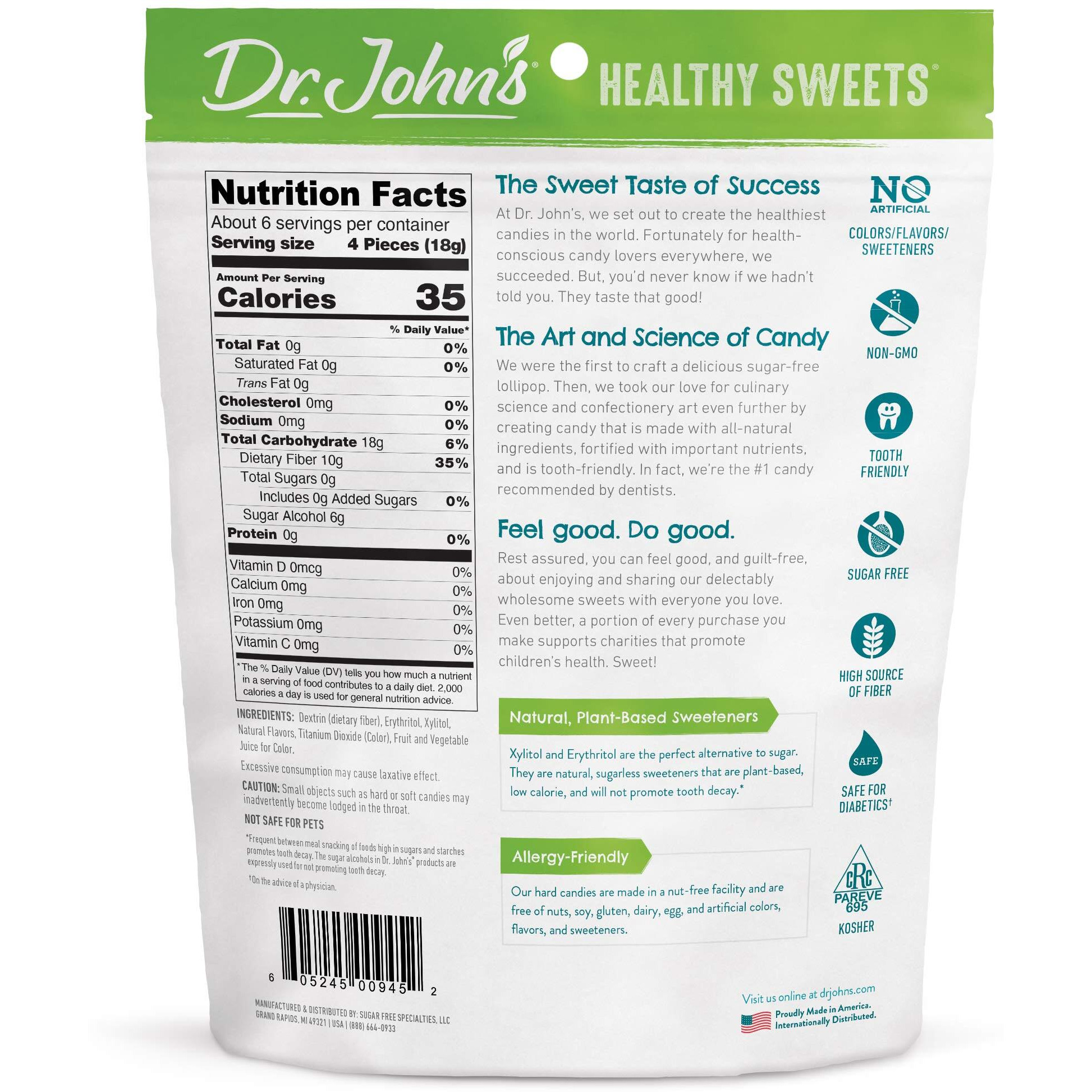 Dr. Johns Sugar Free Candy, Healthy Hard Candy With Zero Sugar, Low Calorie Snacks, Keto Friendly, Vegan, Gluten Free, Peppermint, 24 Count, 3.85 Oz