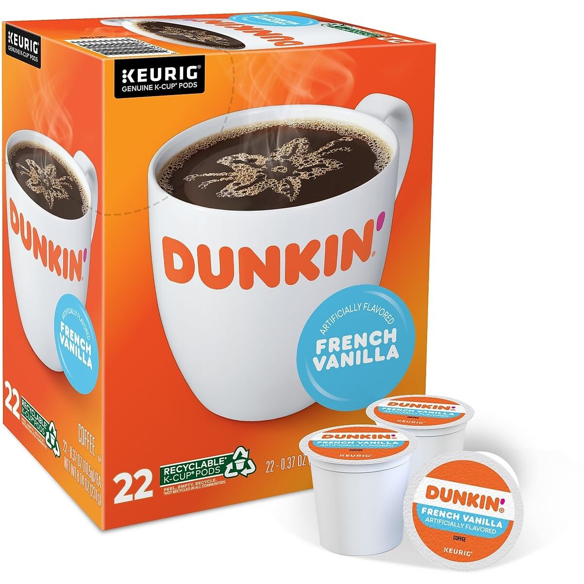 Dunkin' French Vanilla Flavored Coffee, 22 Keurig K-Cup Pods