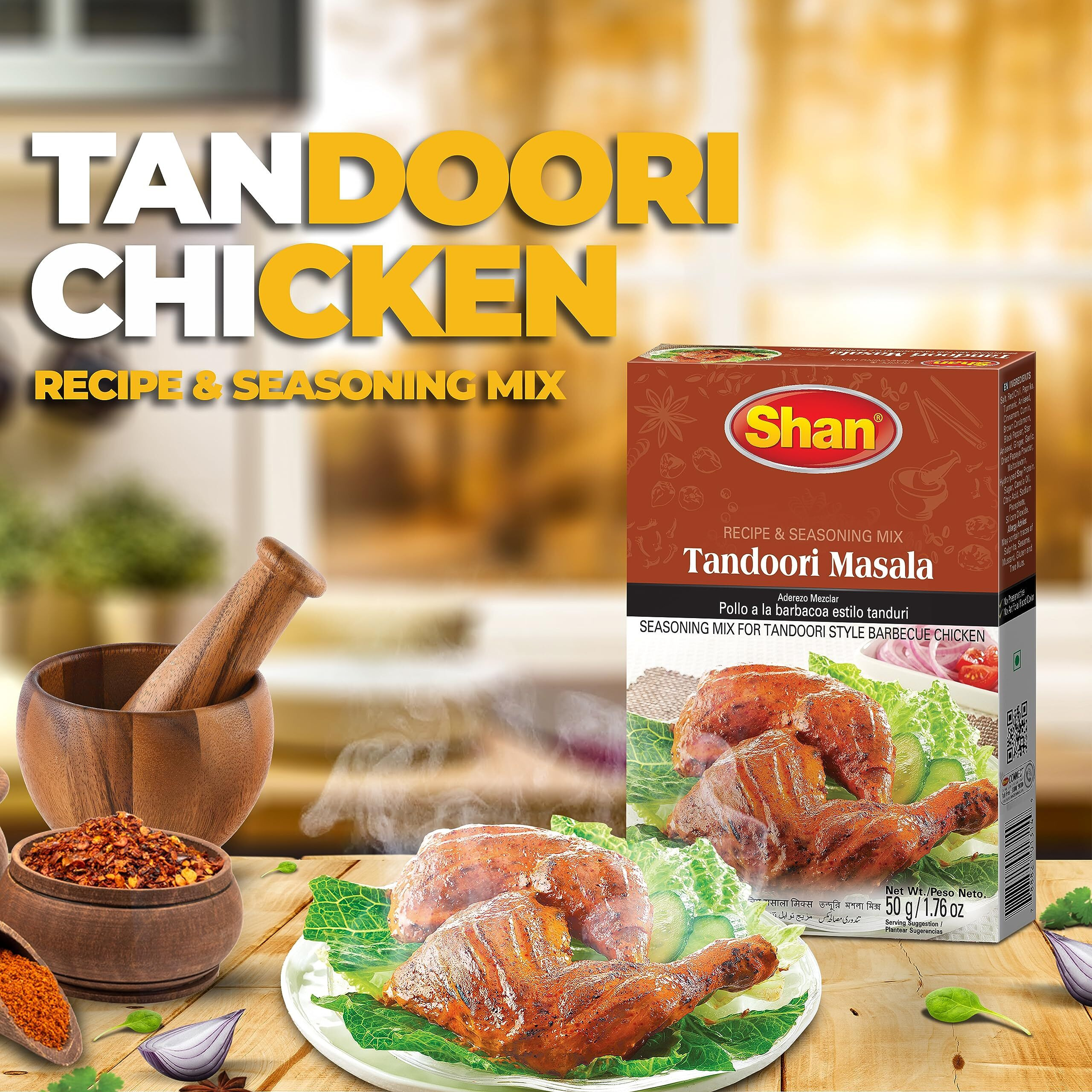 Shan - Tandoori Masala Seasoning Mix (50G) - Spice Packets For Tandoori Style Chicken (Pack Of 6)