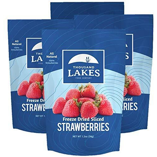 Thousand Lakes Freeze Dried Fruit - Strawberries 4-Pack 1.2 Ounces (4.8 Ounces Total) | No Sugar Added | 100% Sliced Strawberries