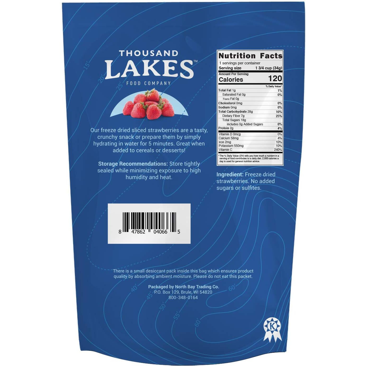 Thousand Lakes Freeze Dried Fruit - Strawberries 4-Pack 1.2 Ounces (4.8 Ounces Total) | No Sugar Added | 100% Sliced Strawberries