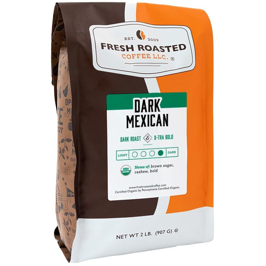 Fresh Roasted Coffee, Organic Dark Mexican, 2 Lb (32 Oz), Dark Roast, Mold & Mycotoxin Tested, Kosher, Whole Bean