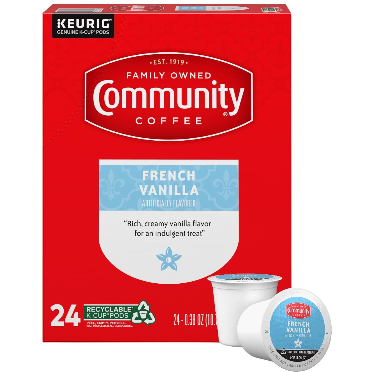Community Coffee French Vanilla Flavored 24 Count Coffee Pods, Medium Roast, Compatible With Keurig 2.0 K-Cup Brewers, 24 Count (Pack Of 1)