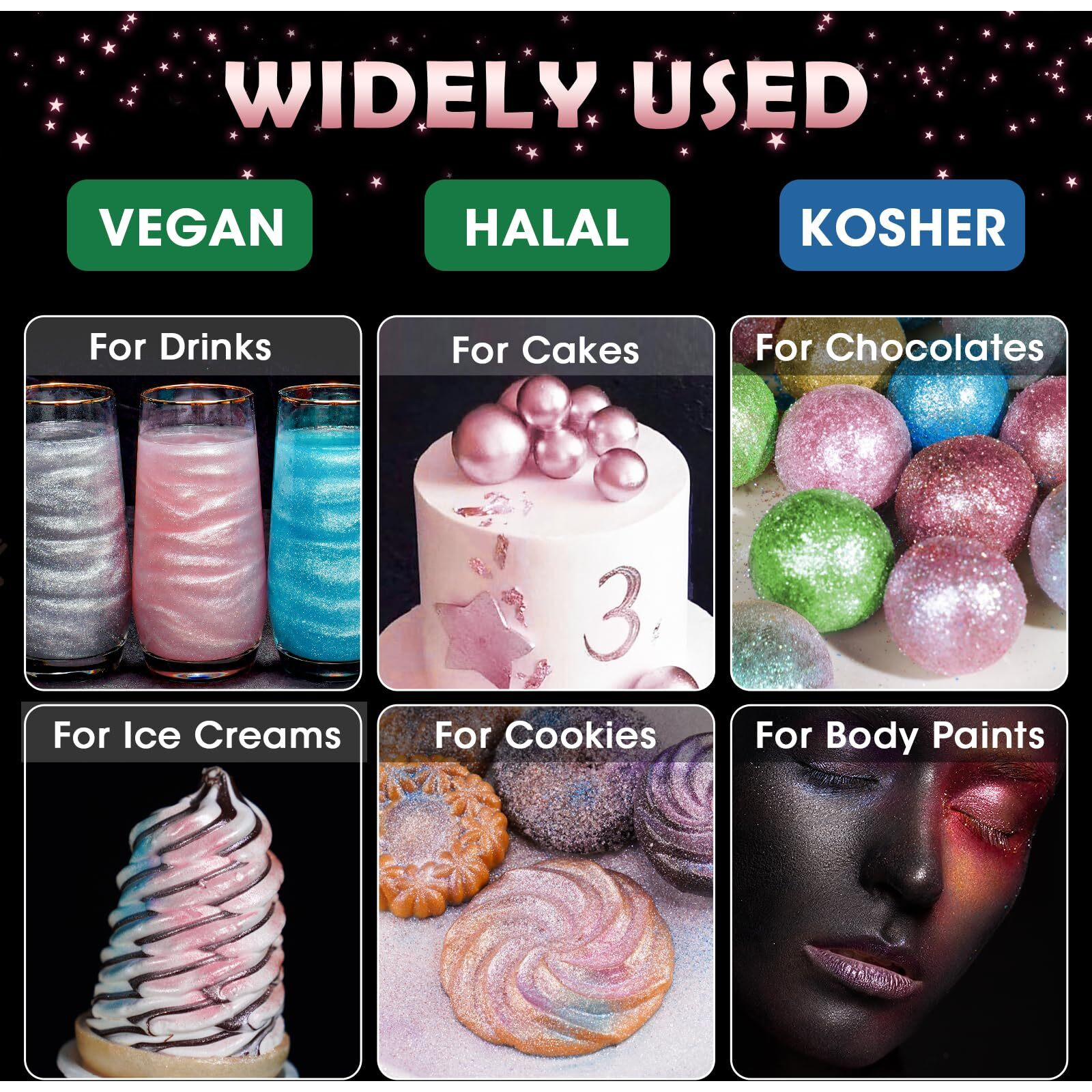 Nihome Edible Food-Grade Glimmer Powder Glitter Luster Dust Metallic Food Decorating Sprinkle Glimmery Dust For Drink Wine Beverage Cake Candy Dessert Bakery Restaurant Vegan (0.18Oz/5G, Girl Pink)