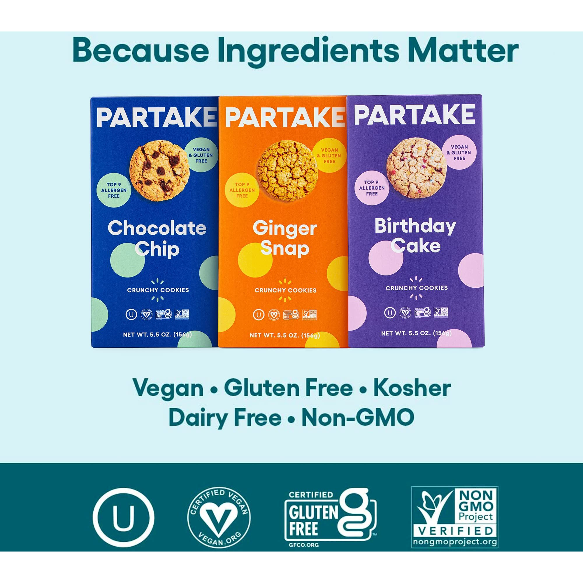 Gluten Free Crunchy Cookies Variety Pack By Partake | Vegan Cookies 3 Packs | Non-Gmo, Allergy-Friendly | No Peanuts,Soy, Dairy, Tree Nuts