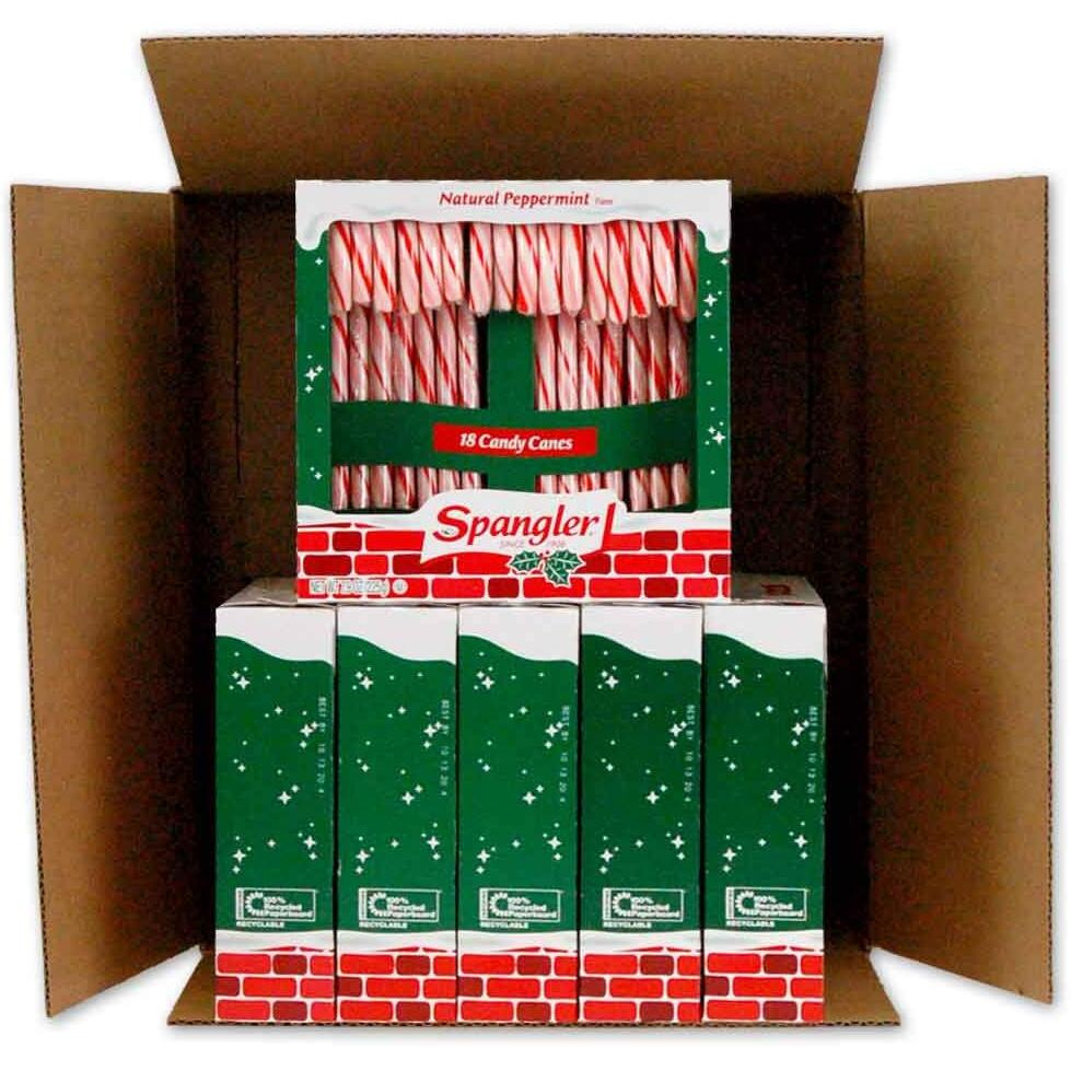 Spangler Classic Red And White Peppermint Candy Canes - Natural Peppermint Flavor, Gluten Free, Ou Kosher - 108 Individually Wrapped Candy Canes (6-18 Count Boxes)
