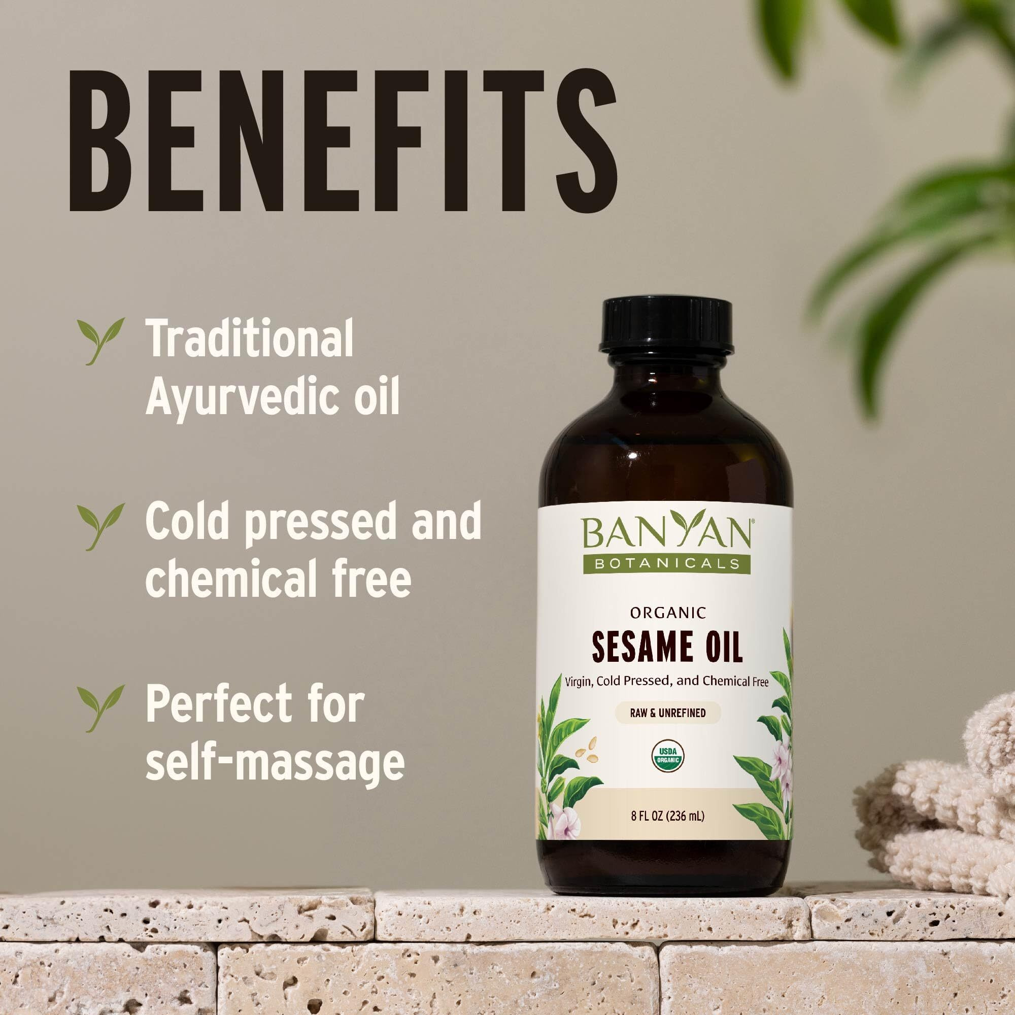Banyan Botanicals Sesame Oil - Organic & Unrefined Sesame Oil For Skin, Body, Hair & More - Multiple Sizes - 8 Oz - Non Gmo Sustainably Sourced Vegan