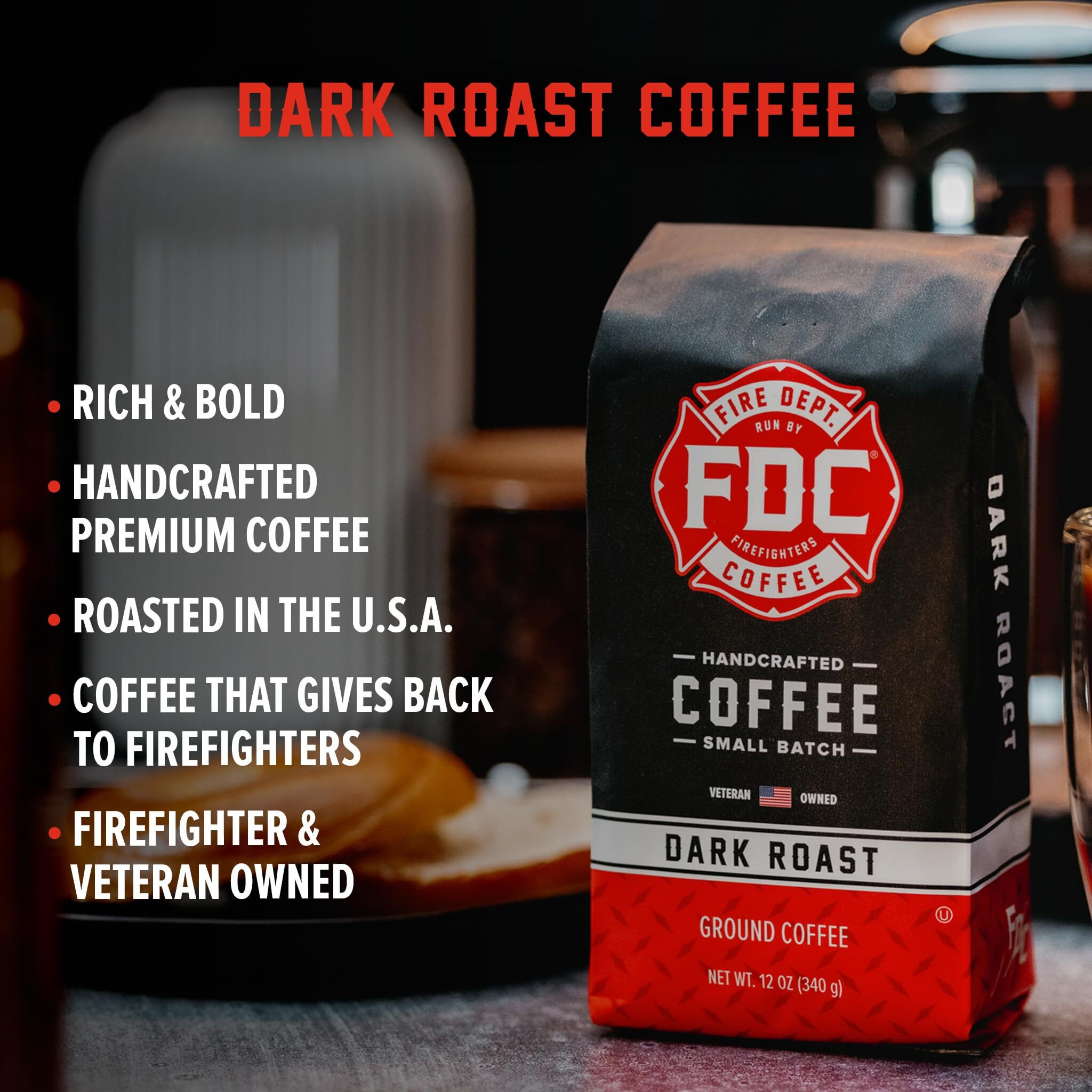 Fire Department Coffee - Gives Back To Firefighters - Bold & Smooth Dark Roast Ground Coffee - Roasted In The Usa - Handcrafted With Premium Coffee Beans - Veteran Owned - 12 Oz