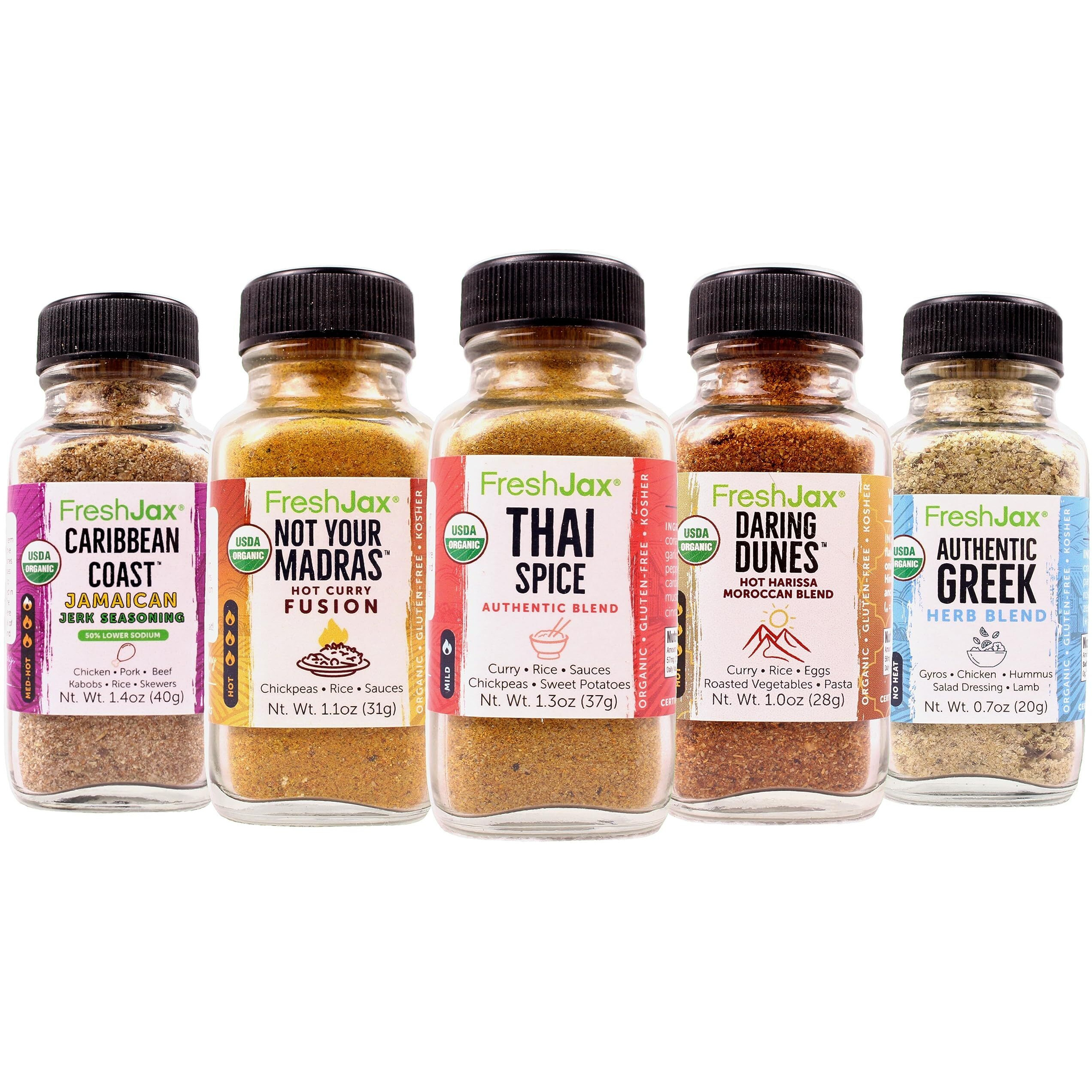 Freshjax International Spices Gift Set | 5 Sampler Sized Organic Spices And Seasonings | World Of Flavors Seasoning Gift Set | Grilling Gifts For Men Packed In A Giftable Box