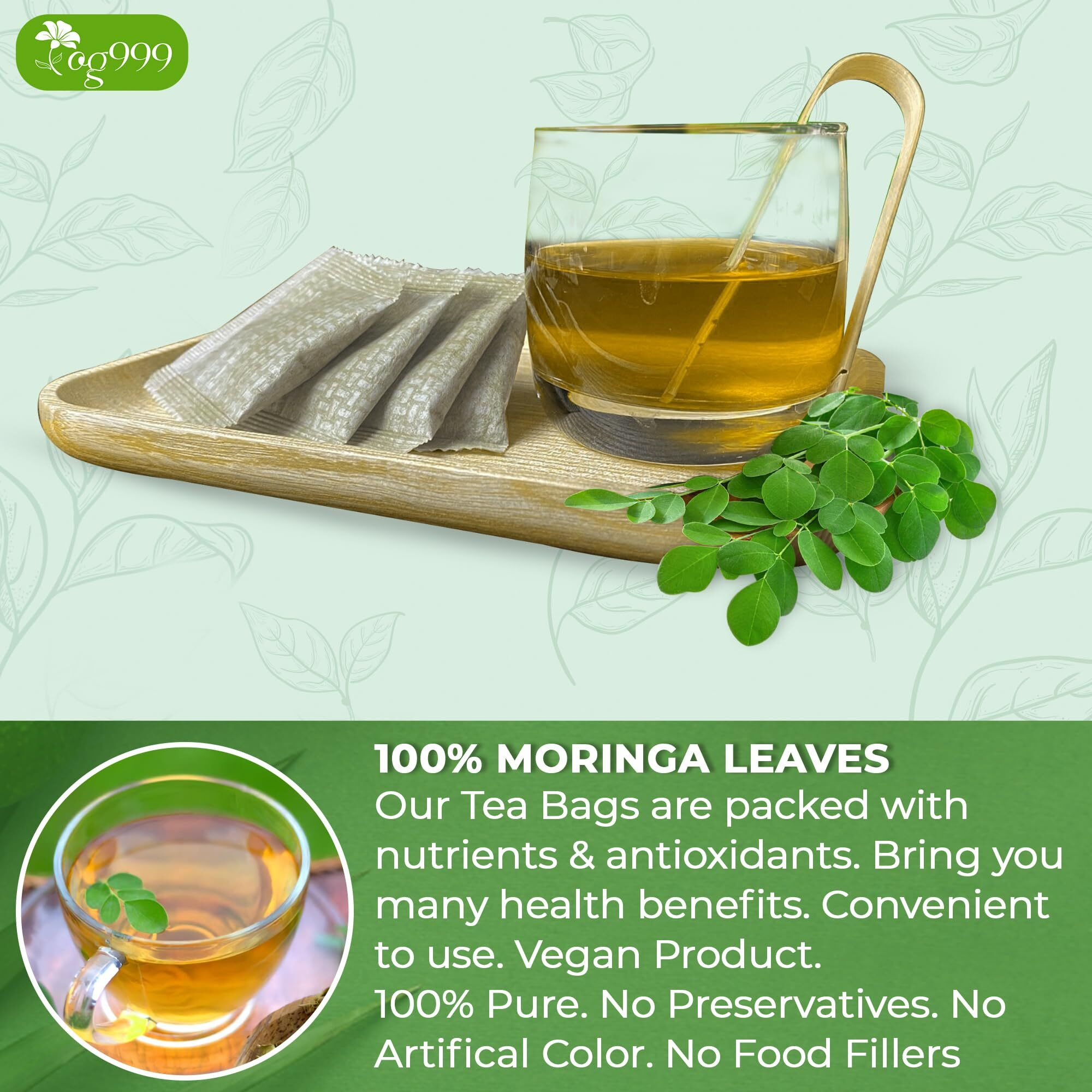 Tog999, Premium 200 Moringa Leaf Tea Bags, 100% Natural & Pure From Moringa Leaves. Loose Leaf Moringa Herbal Tea. Moringa Leaf Tea. No Sugar, No Caffeine, No Gluten, Vegan.