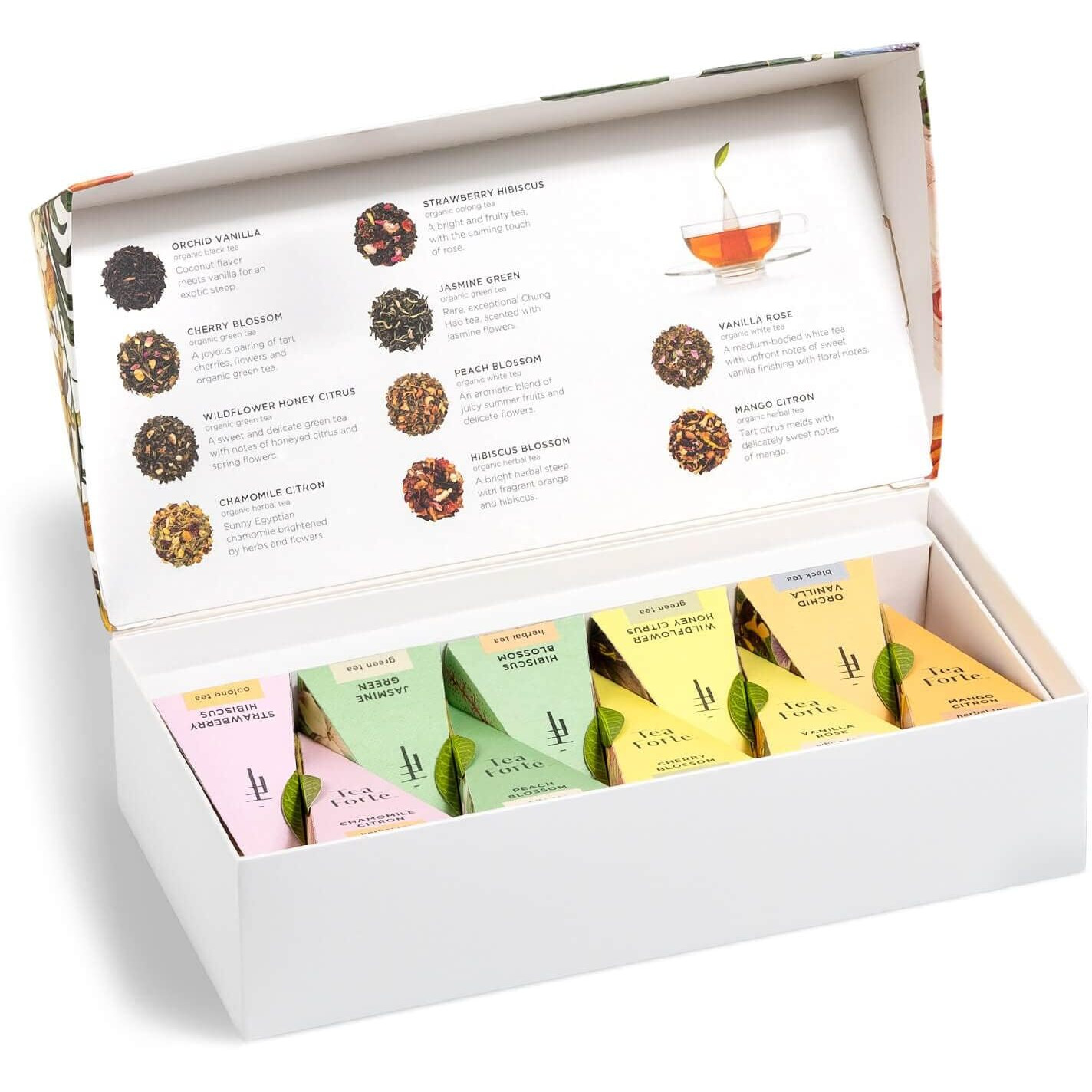 Tea Forte, Jubilee Petite Presentation Sampler Gift Box, Pyramid Infusers With Organic Loose Leaf, Green, Black, White, Herbal Assorted Tea, 1 Count (Pack Of 1)