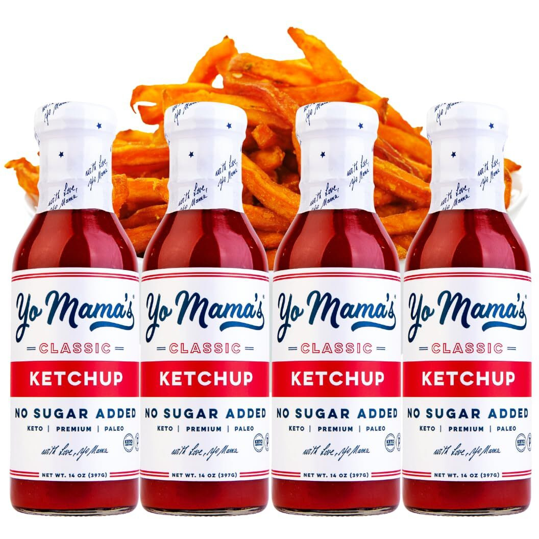 Yo Mama's Foods Keto Classic Ketchup - Pack Of (4) - No Sugar Added, Low Carb, Vegan, Gluten Free, Paleo Friendly, And Made With Whole Non-Gmo Tomatoes