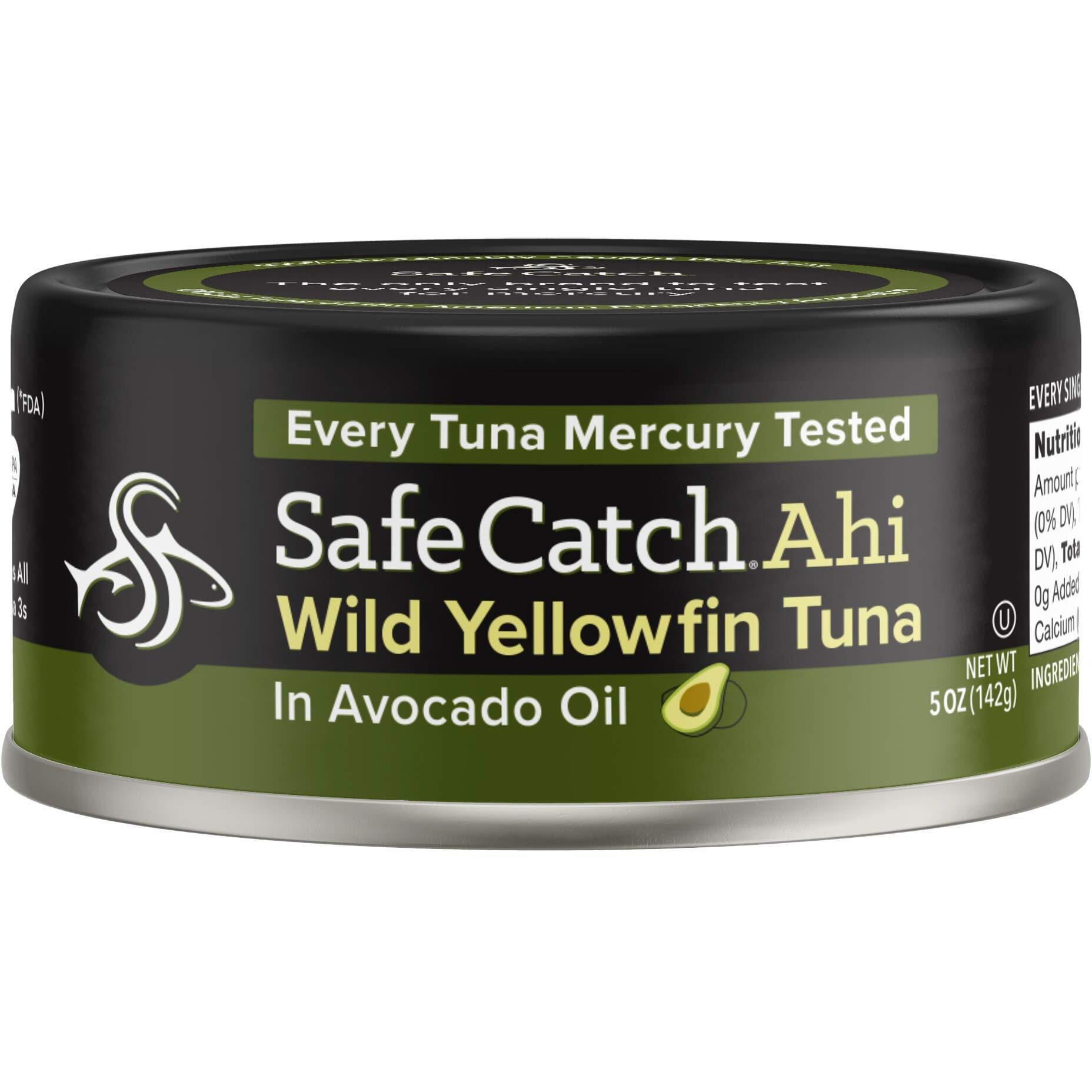 Safe Catch Wild Ahi Yellowfin Tuna Fish Canned, Wild Caught, Lowest Mercury, Lean Protein, Omega 3, Gluten-Free, Kosher, In Avocado Oil, Pack Of 6