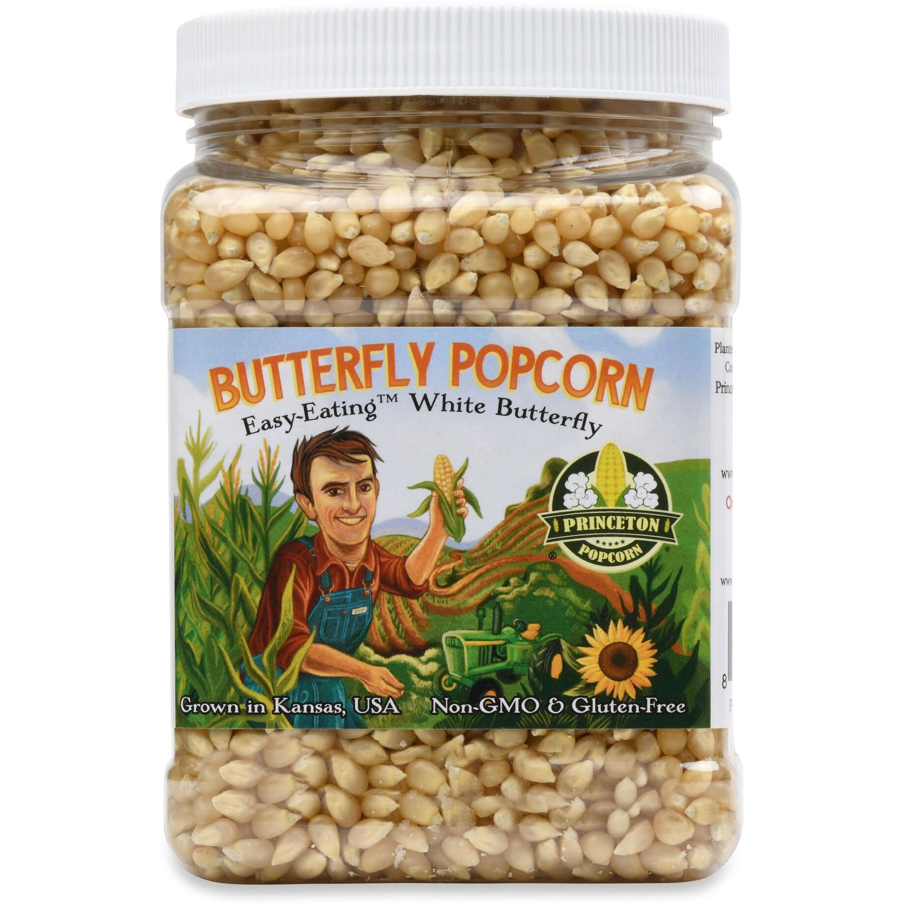 Princeton Popcorn White Butterfly Hulless Popcorn Kernels - Easy-Eating, Baby Small Tender Popping Corn, Non-Gmo Popcorn Kernels, No Hulls, No Roundup, Direct From Farmer, Microwave Air Popper Or Stovetop 32Oz Jar