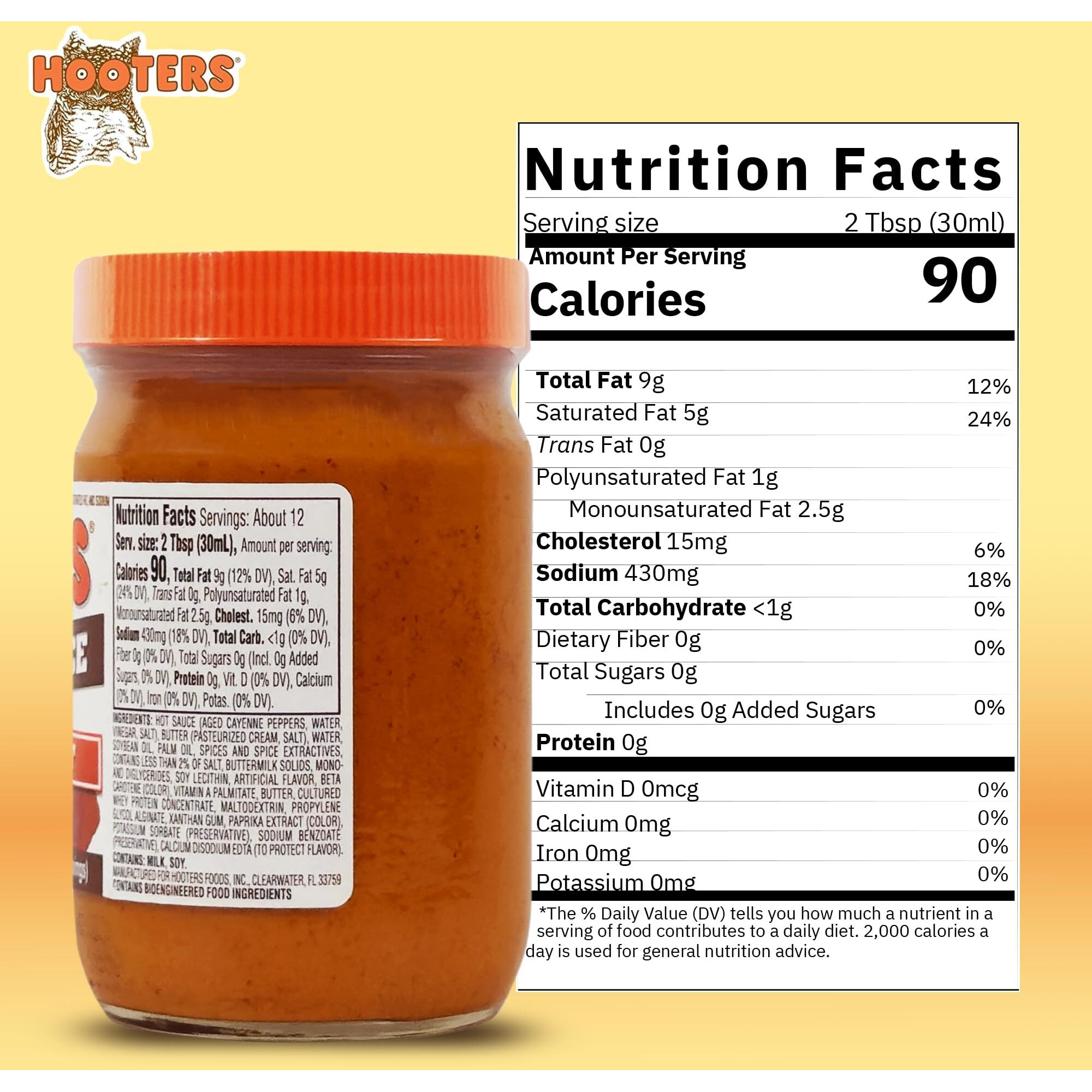 The Original Hooters Hot Wing Sauce - Spicy & Robust Flavor - Ideal For For Grilling, Chicken Wings, Ribs, Chops, Shrimp, Seafood & Dips - 12 Fl Oz