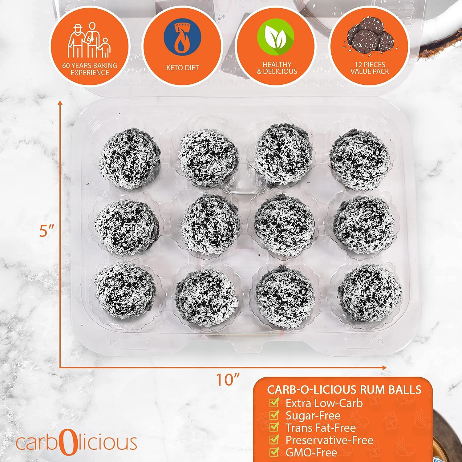 Low Carb Chocolate Rum Balls [12-Pack] By Carb-O-Licious - Delicious Keto Sweets With Only 1 Net Carb Per Ball - Sugar Free Healthy Snack With Almond Flour- Best Tasting Low-Carb Diet Treat Ever