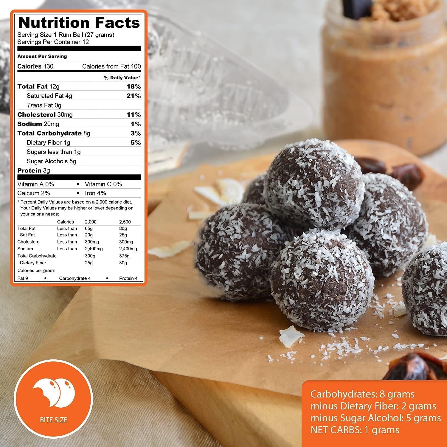 Low Carb Chocolate Rum Balls [12-Pack] By Carb-O-Licious - Delicious Keto Sweets With Only 1 Net Carb Per Ball - Sugar Free Healthy Snack With Almond Flour- Best Tasting Low-Carb Diet Treat Ever