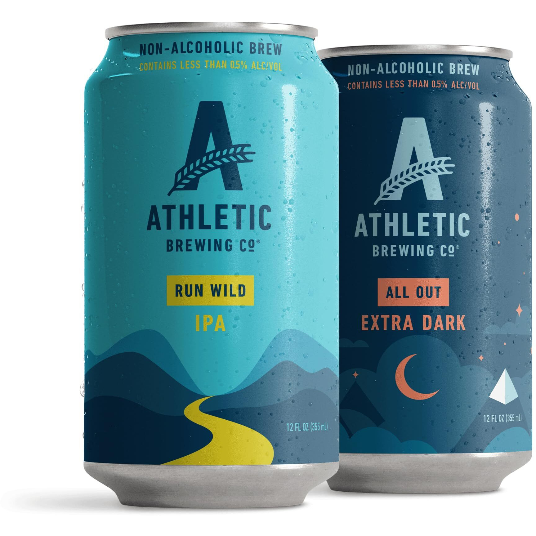 Athletic Brewing Company Craft Non-Alcoholic Beer - Mix 12-Pack - Run Wild Ipa And All Out - Low-Calorie, Award Winning - All Natural Ingredients For A Great Tasting Drink - 12 Fl Oz Cans