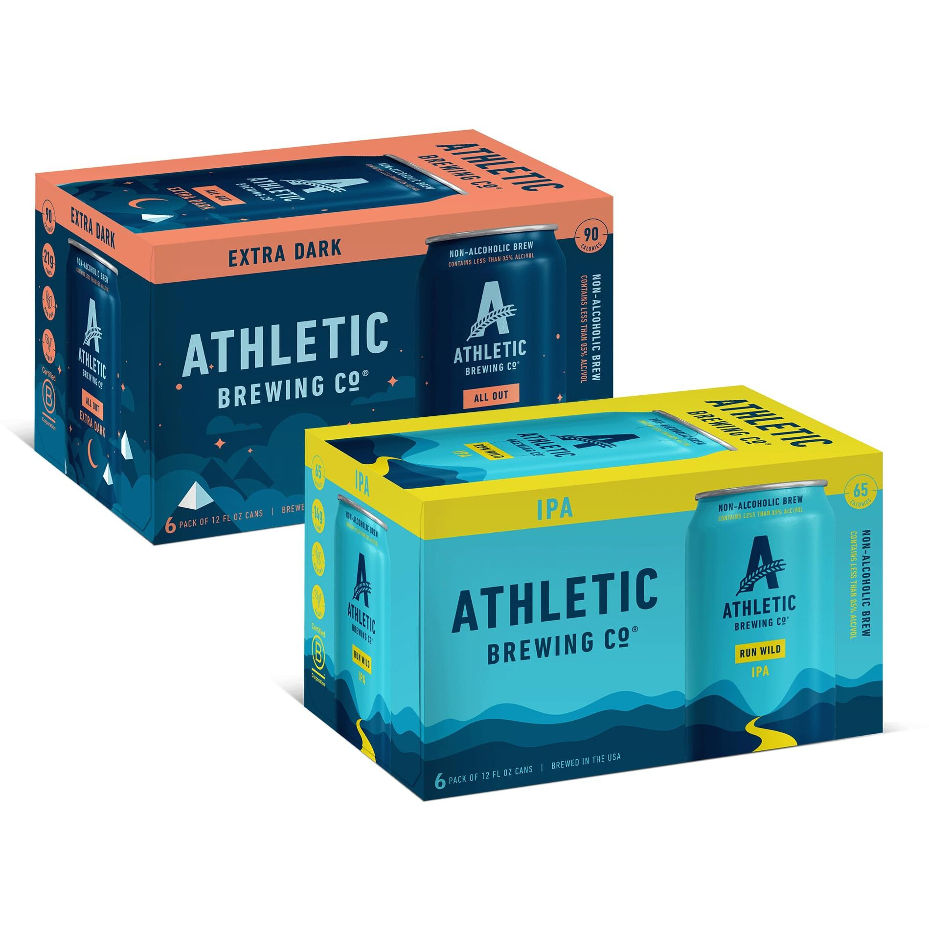 Athletic Brewing Company Craft Non-Alcoholic Beer - Mix 12-Pack - Run Wild Ipa And All Out - Low-Calorie, Award Winning - All Natural Ingredients For A Great Tasting Drink - 12 Fl Oz Cans