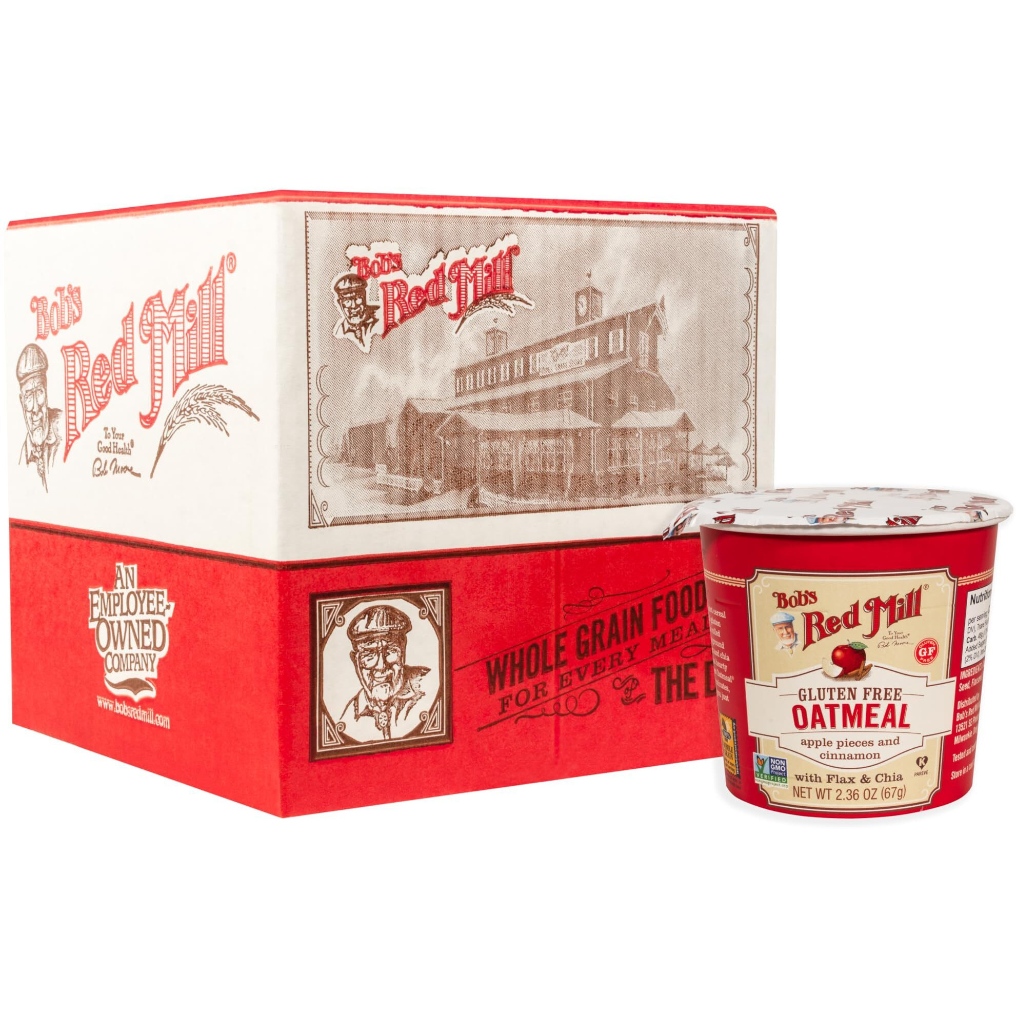 Bob's Red Mill Gf Oatmeal Cup, Apple & Cinnamon, 2.36 Ounce Cup (Pack Of 8), Gluten Free, Non-Gmo, Whole Grain, Kosher