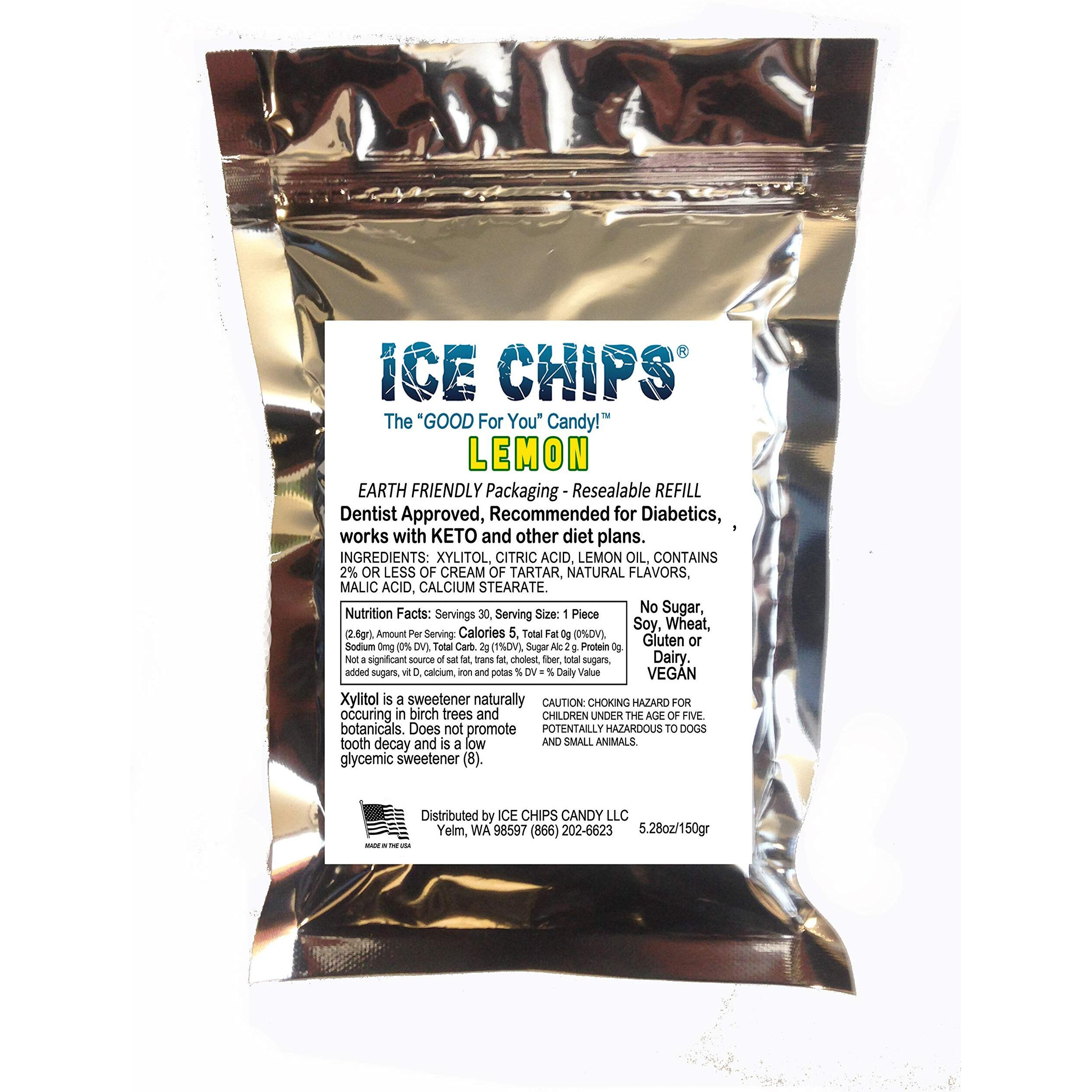 Ice Chips Xylitol Candy In Large 5.28 Oz Resealable Pouch Low Carb & Gluten Free (Lemon)